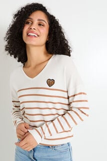 Pull rayé à col V femme