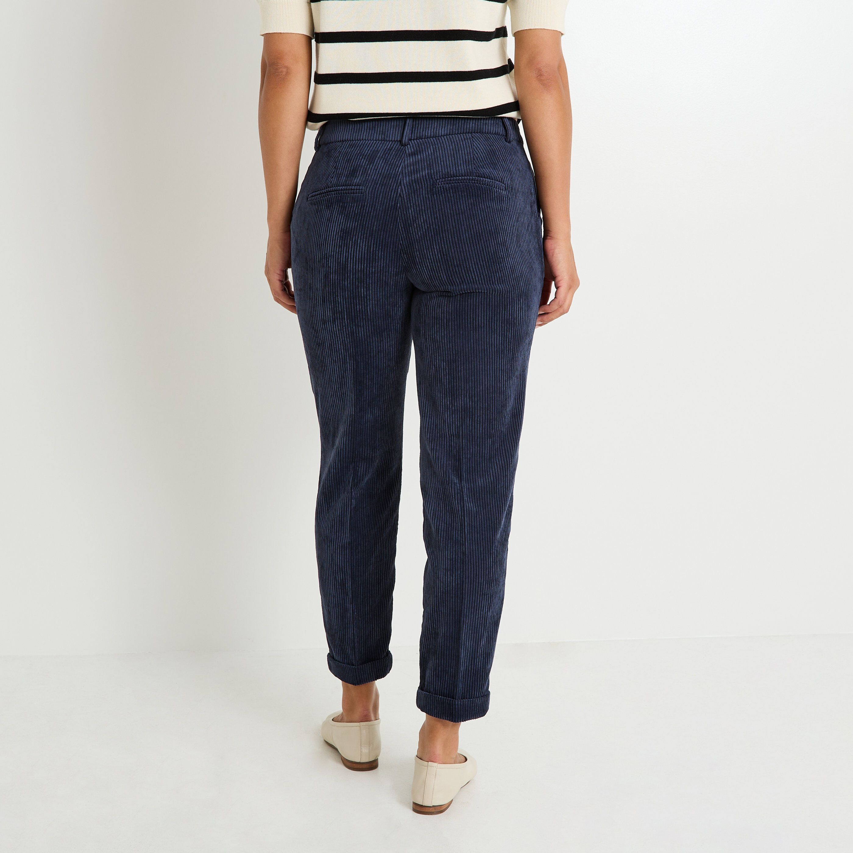 Pantalon velours &agrave; revers femme