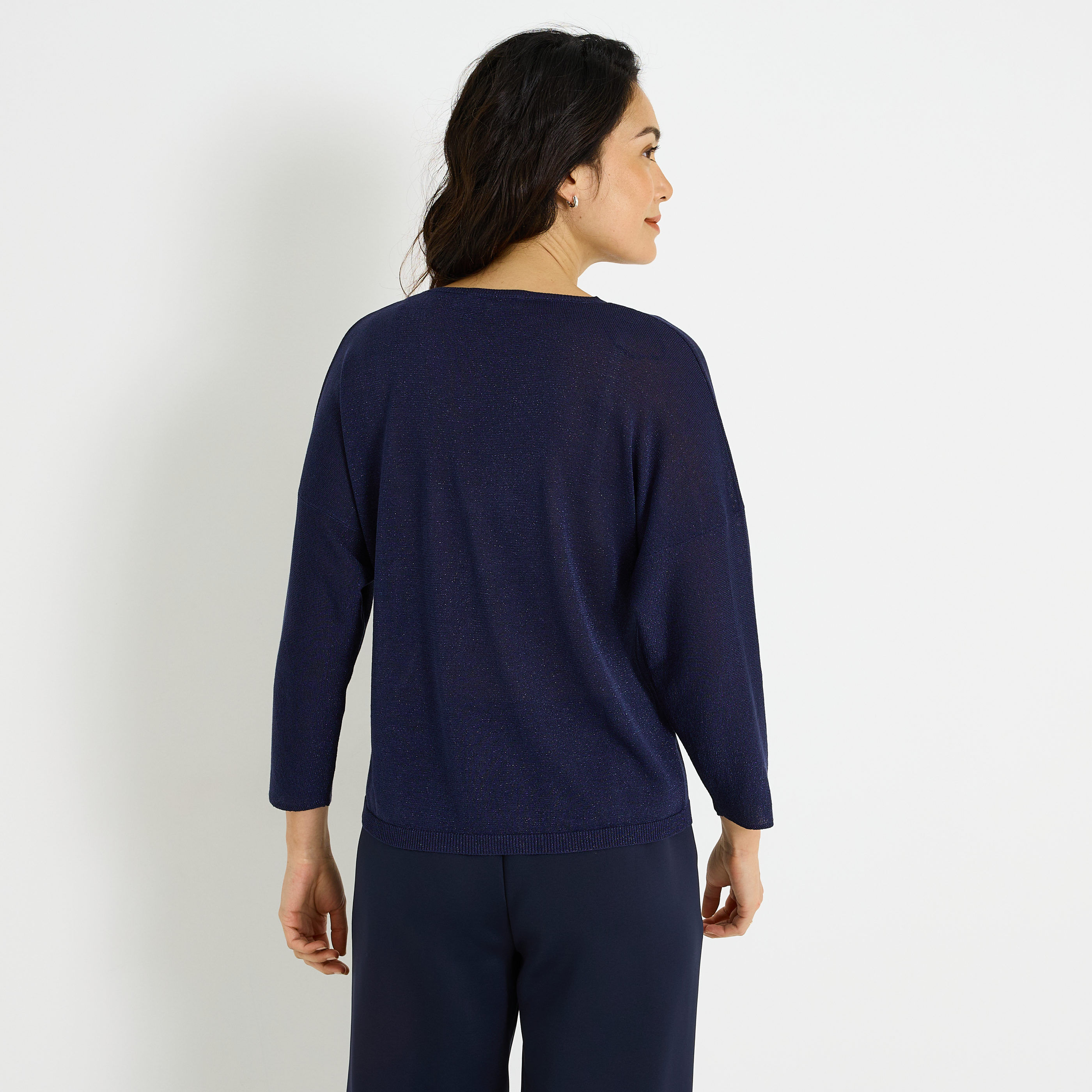 Pull brillant &agrave; col V femme