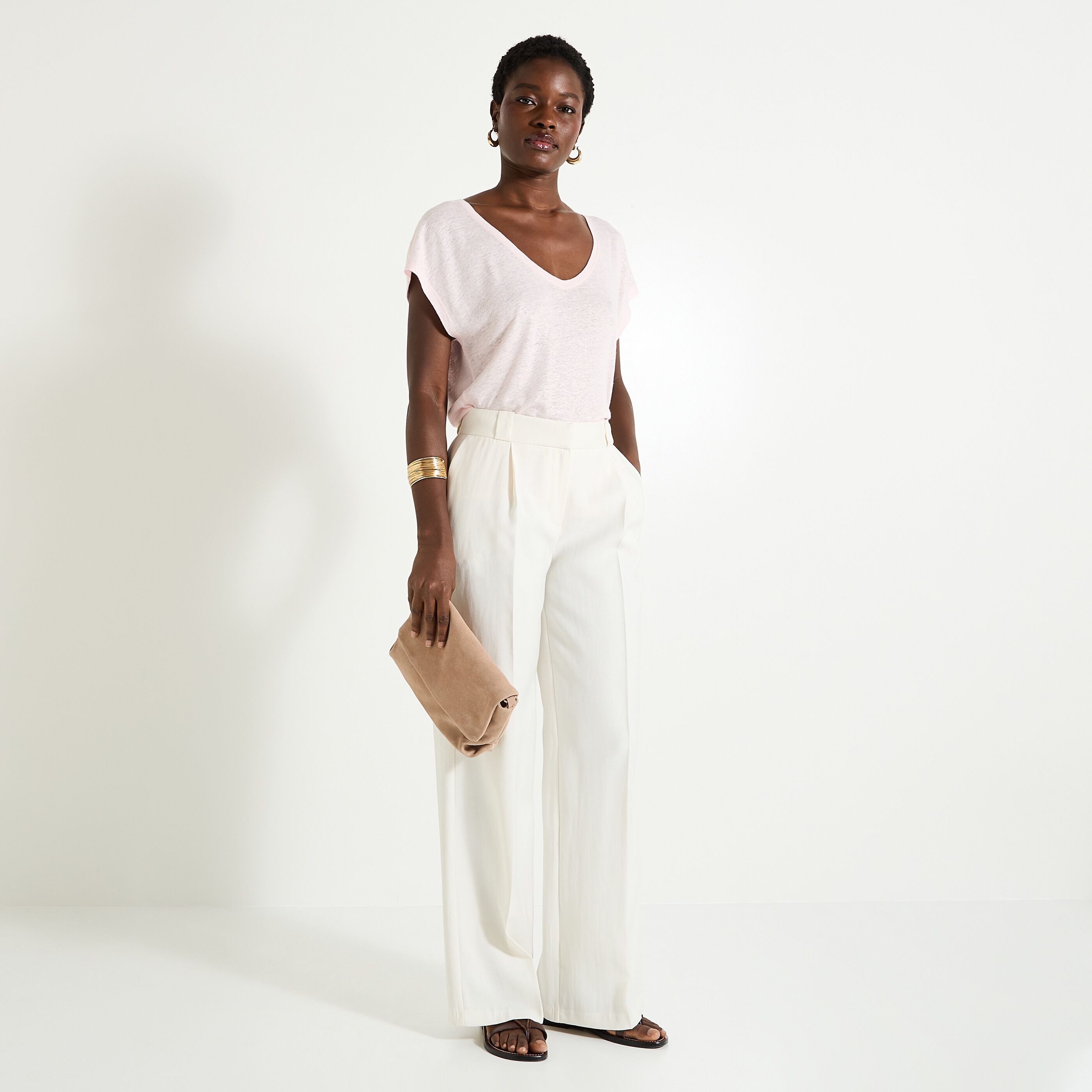 T-shirt en lin m&eacute;lang&eacute; femme