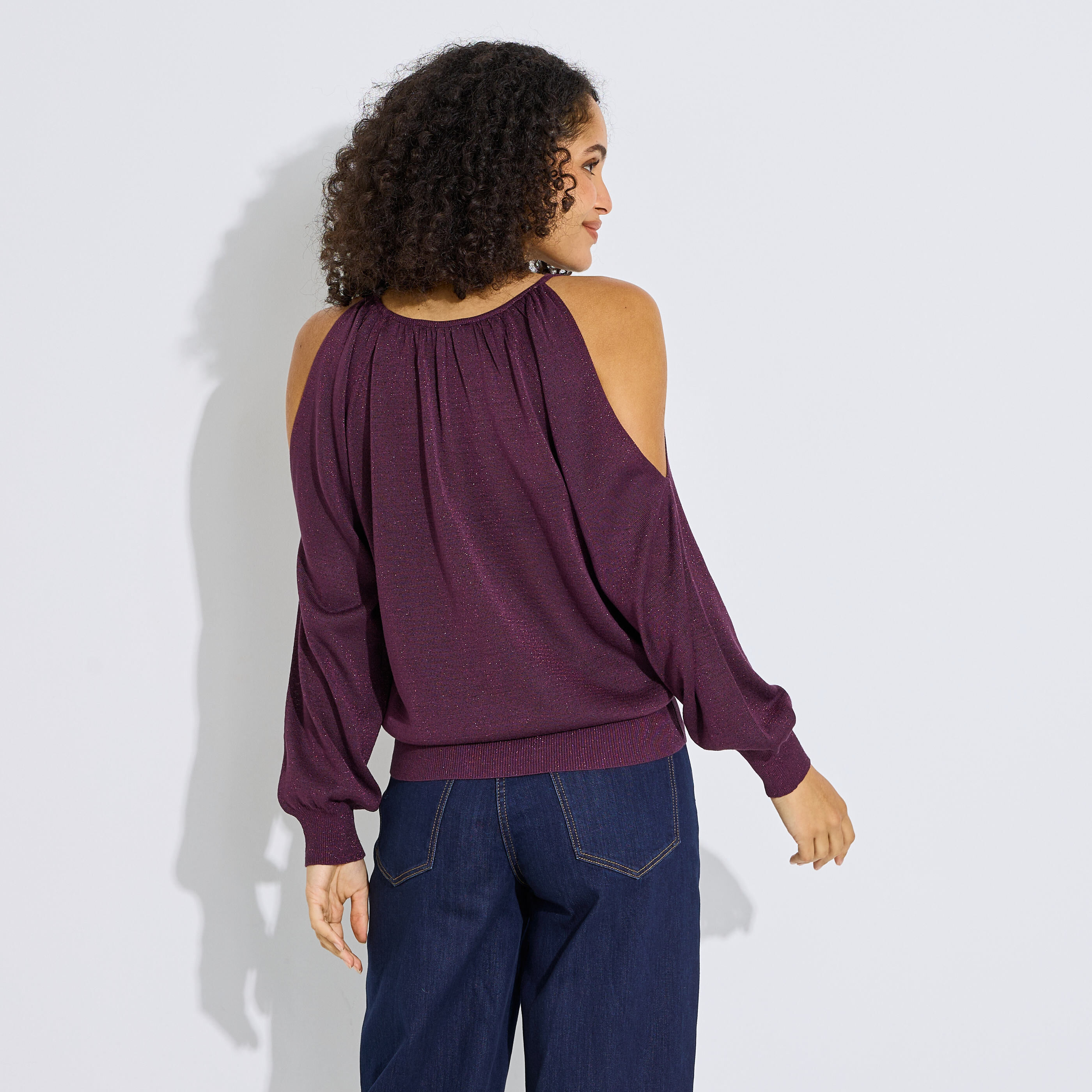 Pull paillet&eacute; &agrave; &eacute;paules d&eacute;nud&eacute;es femme