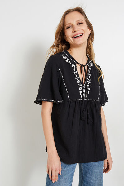 Blouse gaze de coton brodée femme