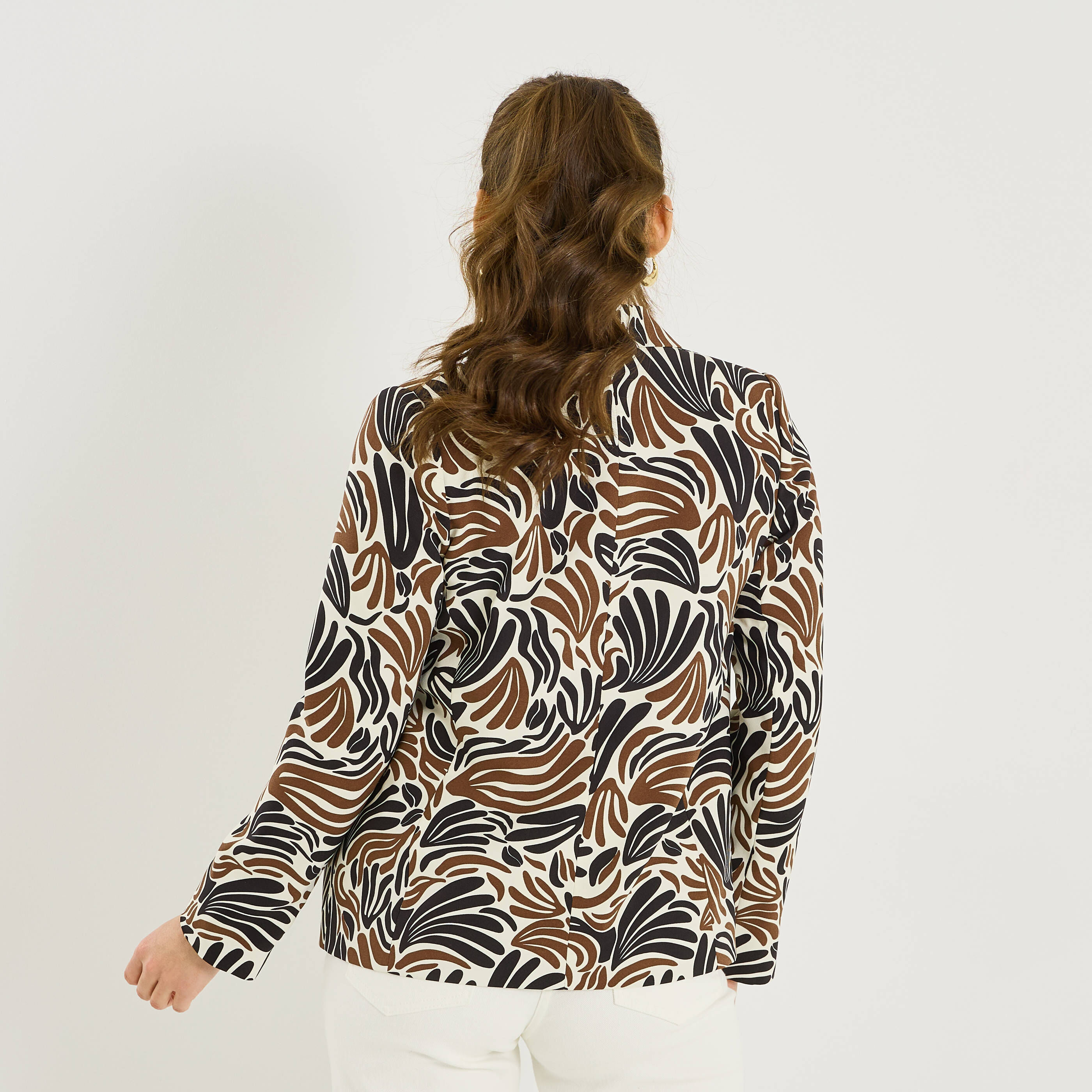 Blazer fluide imprim&eacute; graphique femme