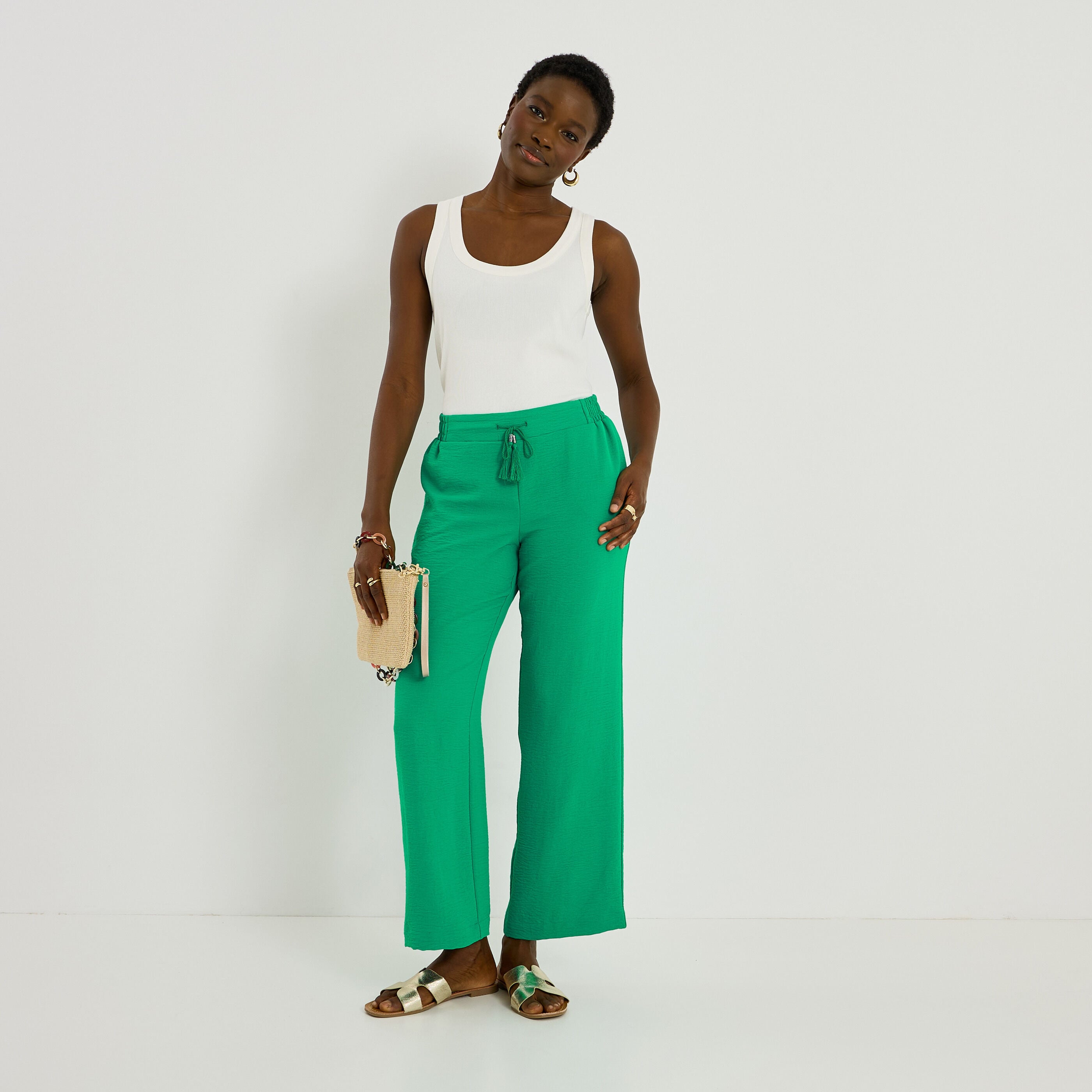 Pantalon fluide taille &eacute;lastiqu&eacute;e femme