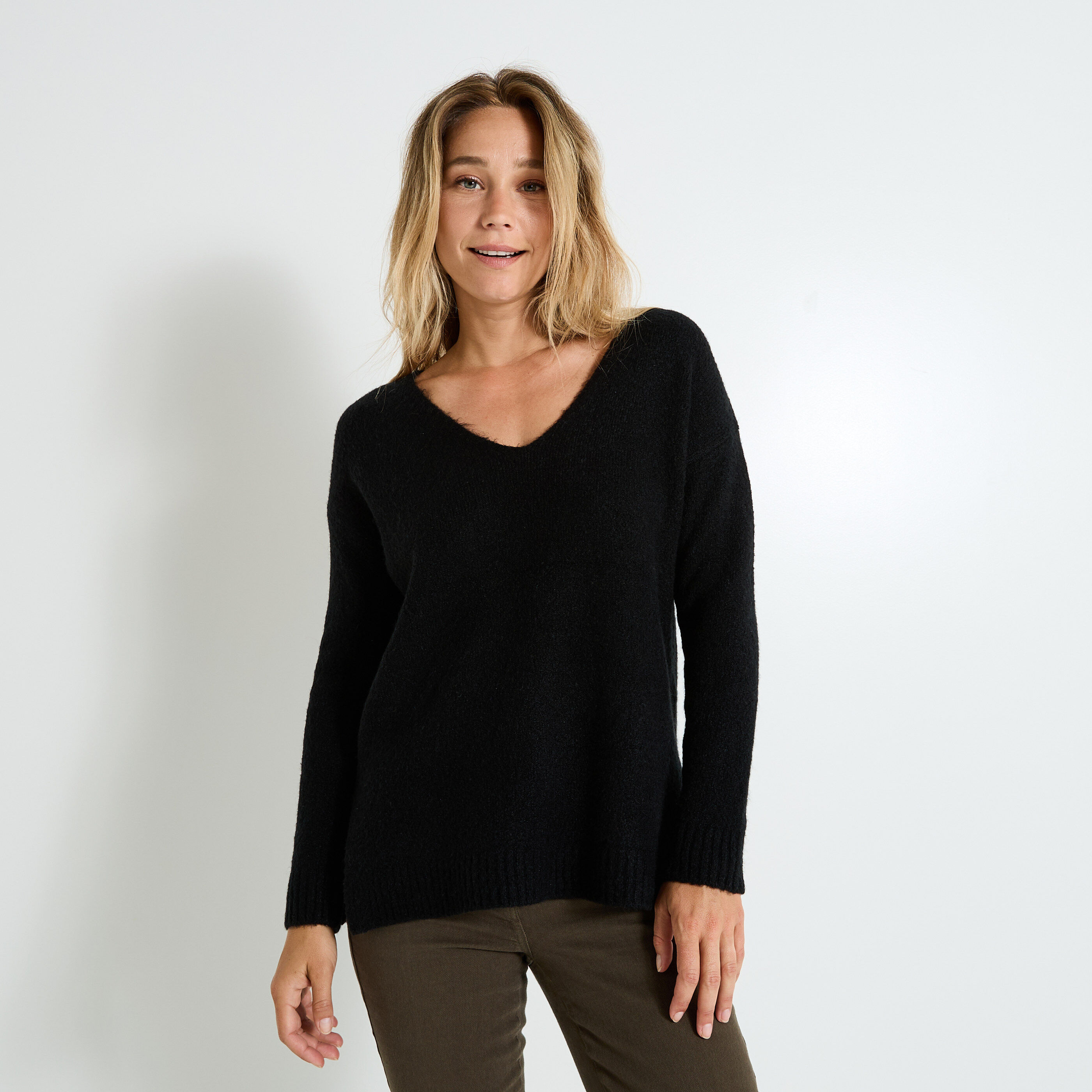 Pull col V femme