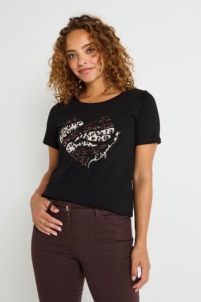 T-shirt cœur imprimé léopard femme