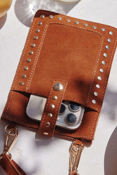 Pochette téléphone croûte de cuir