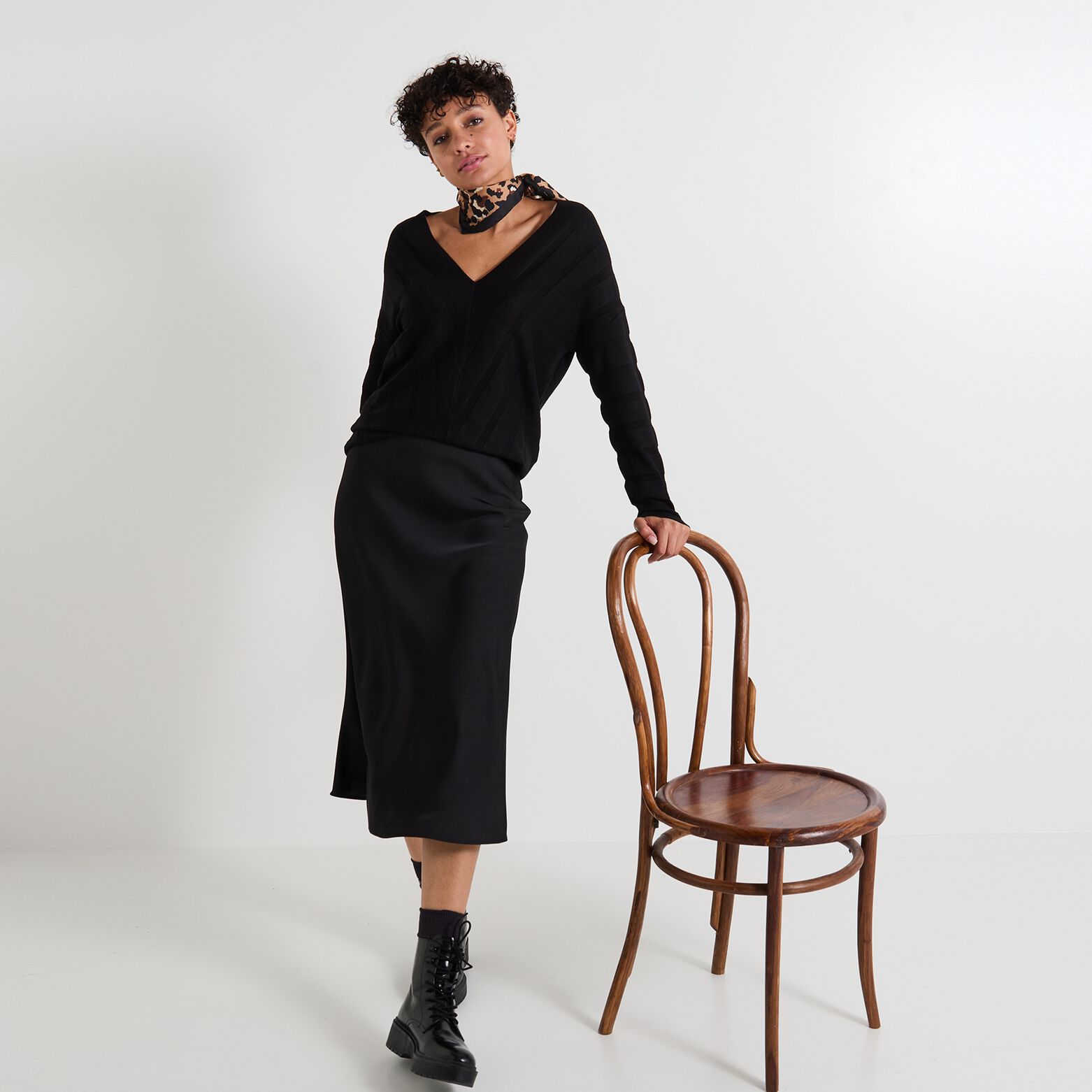 Pull col V femme