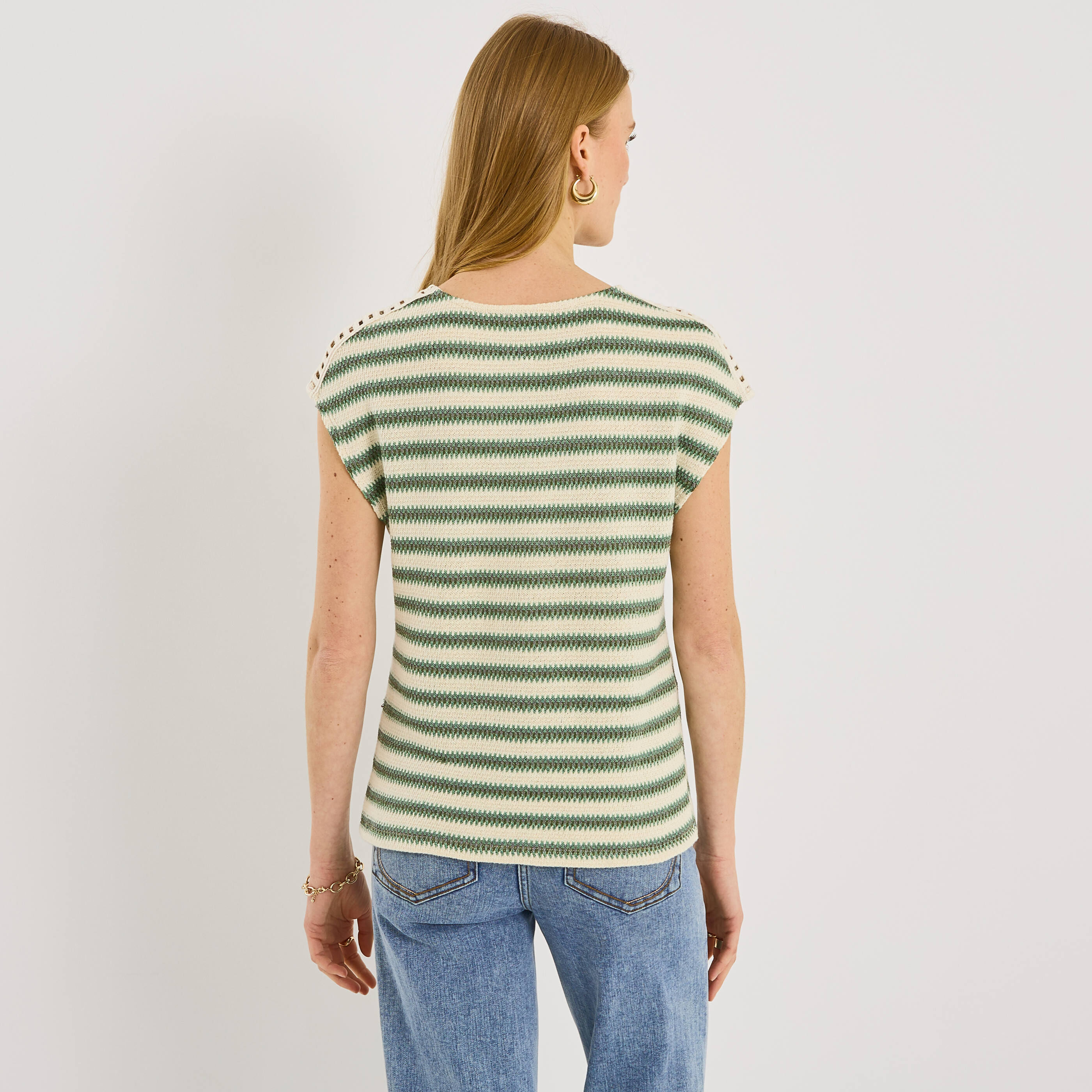 T-shirt en maille &agrave; rayures femme