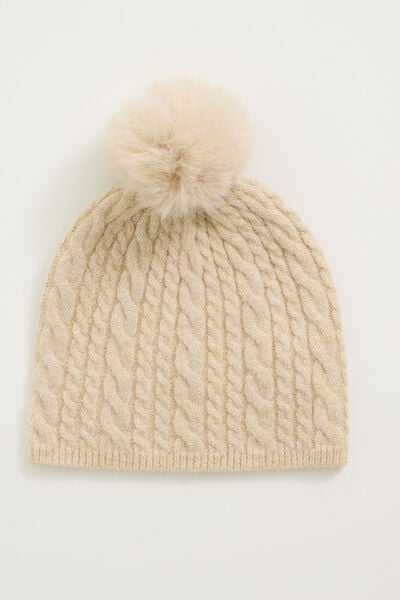 Bonnet torsadé avec pompon femme
