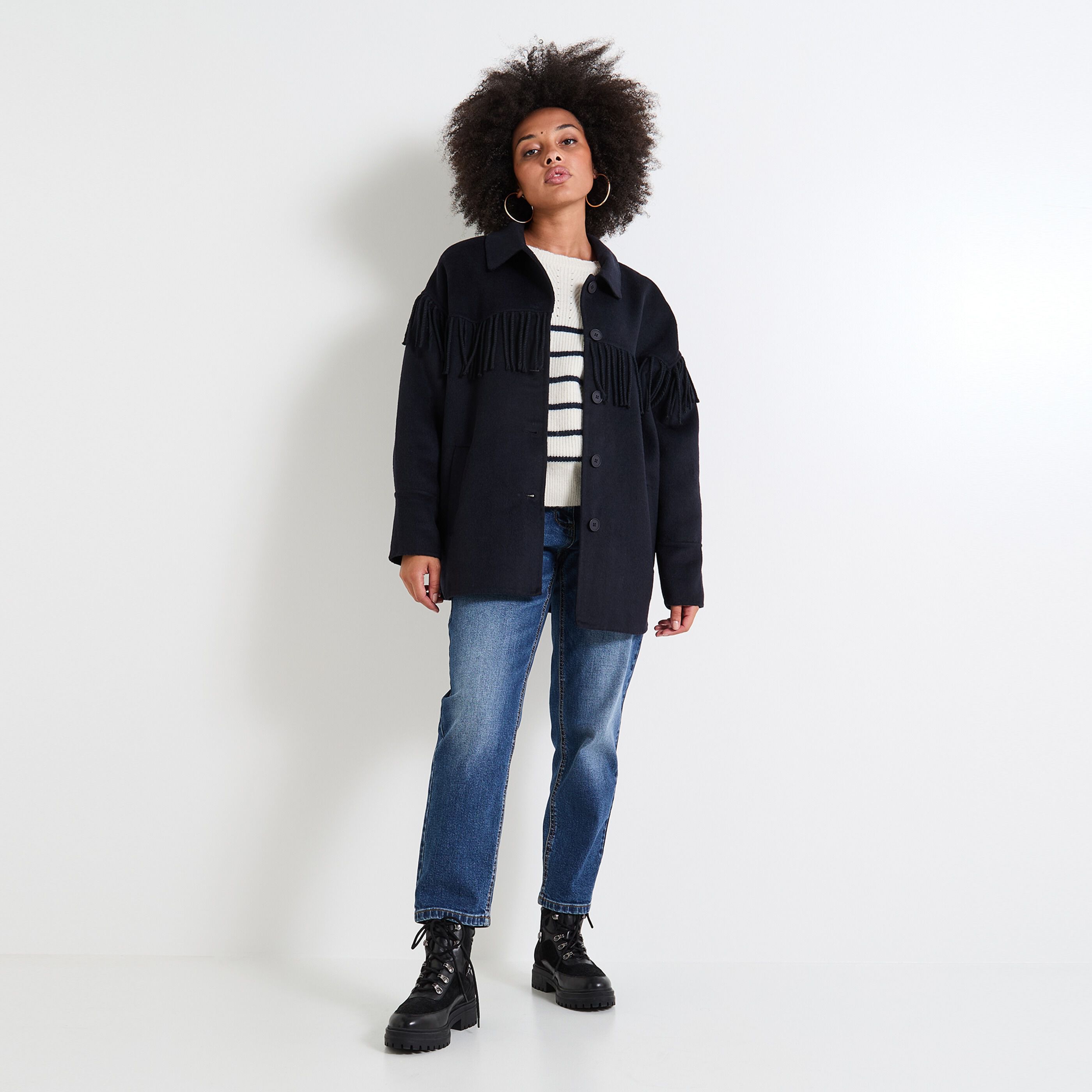 Manteau &agrave; franges femme