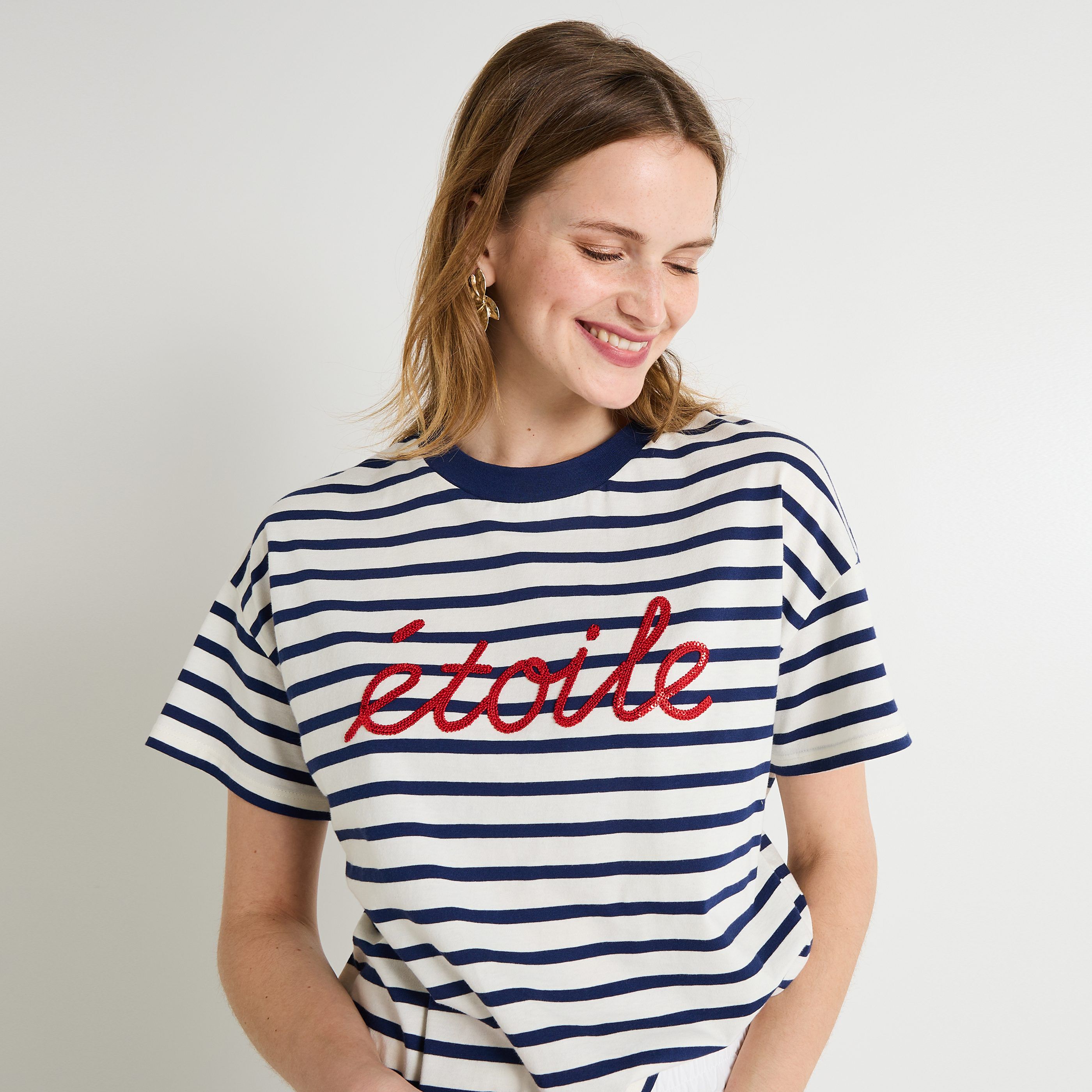 T-shirt ray&eacute; femme