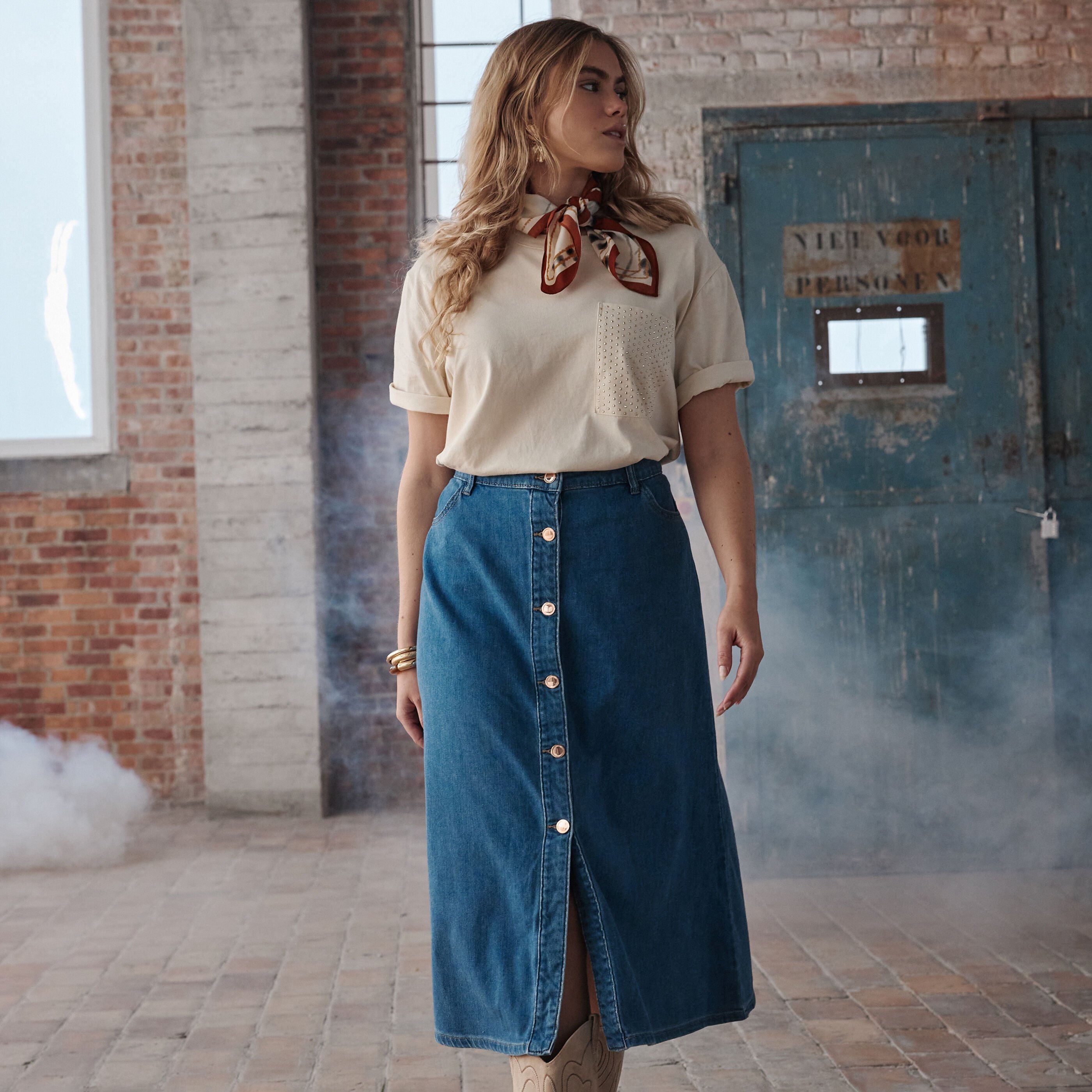 Jupe longue en denim femme