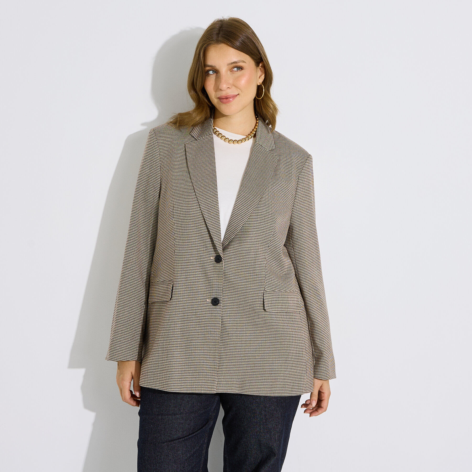 Veste blazer structur&eacute; &agrave; carreaux femme