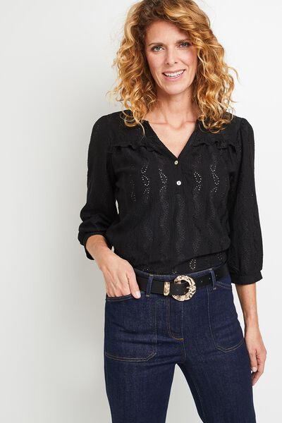 T-shirt ajouré col tunisien femme