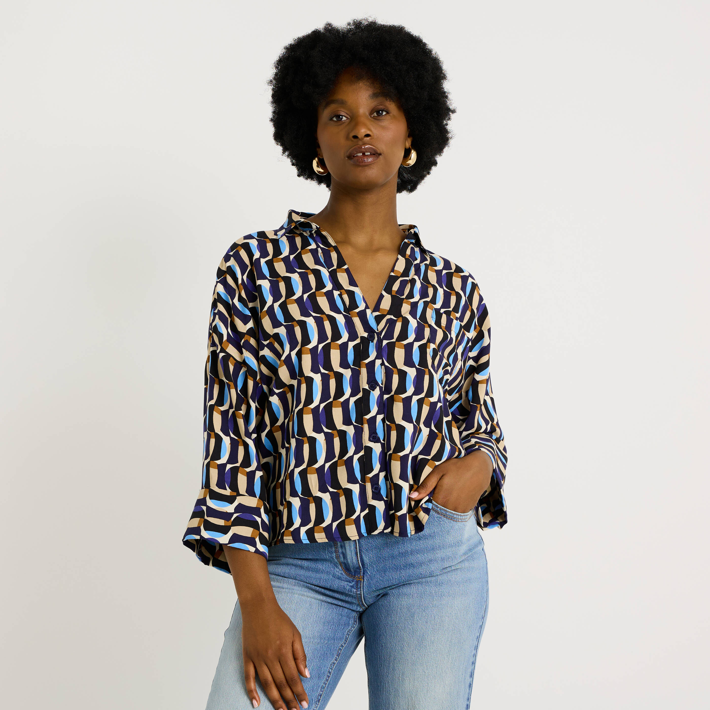 Chemise imprim&eacute;e manches 3/4 femme