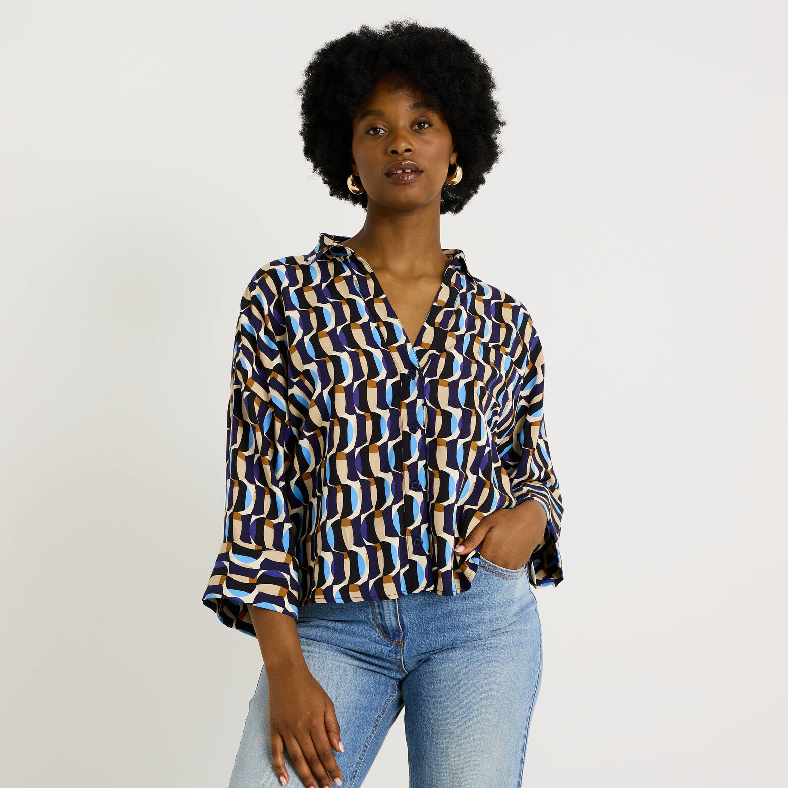 Chemise imprimée manches 3/4 femme MARINE Graindemalice