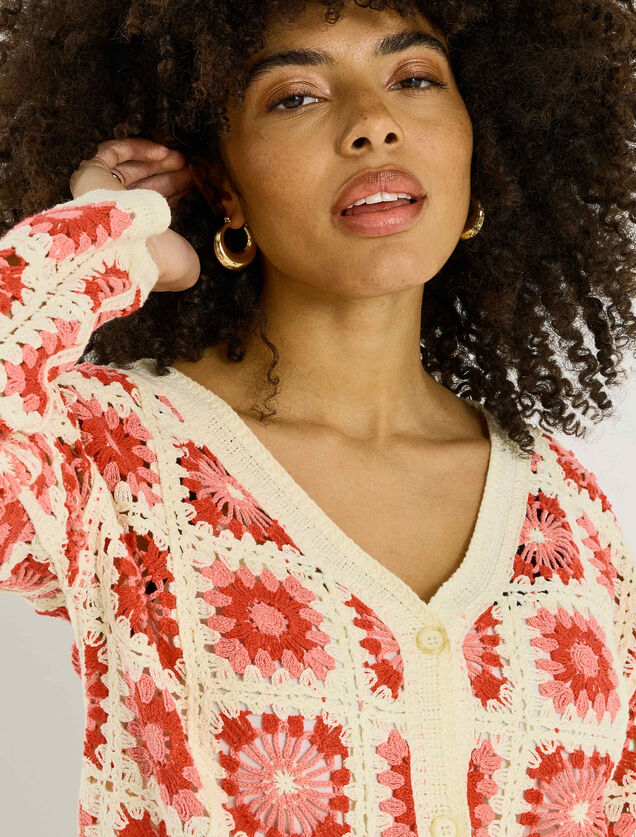 Gilet col V en crochet femme