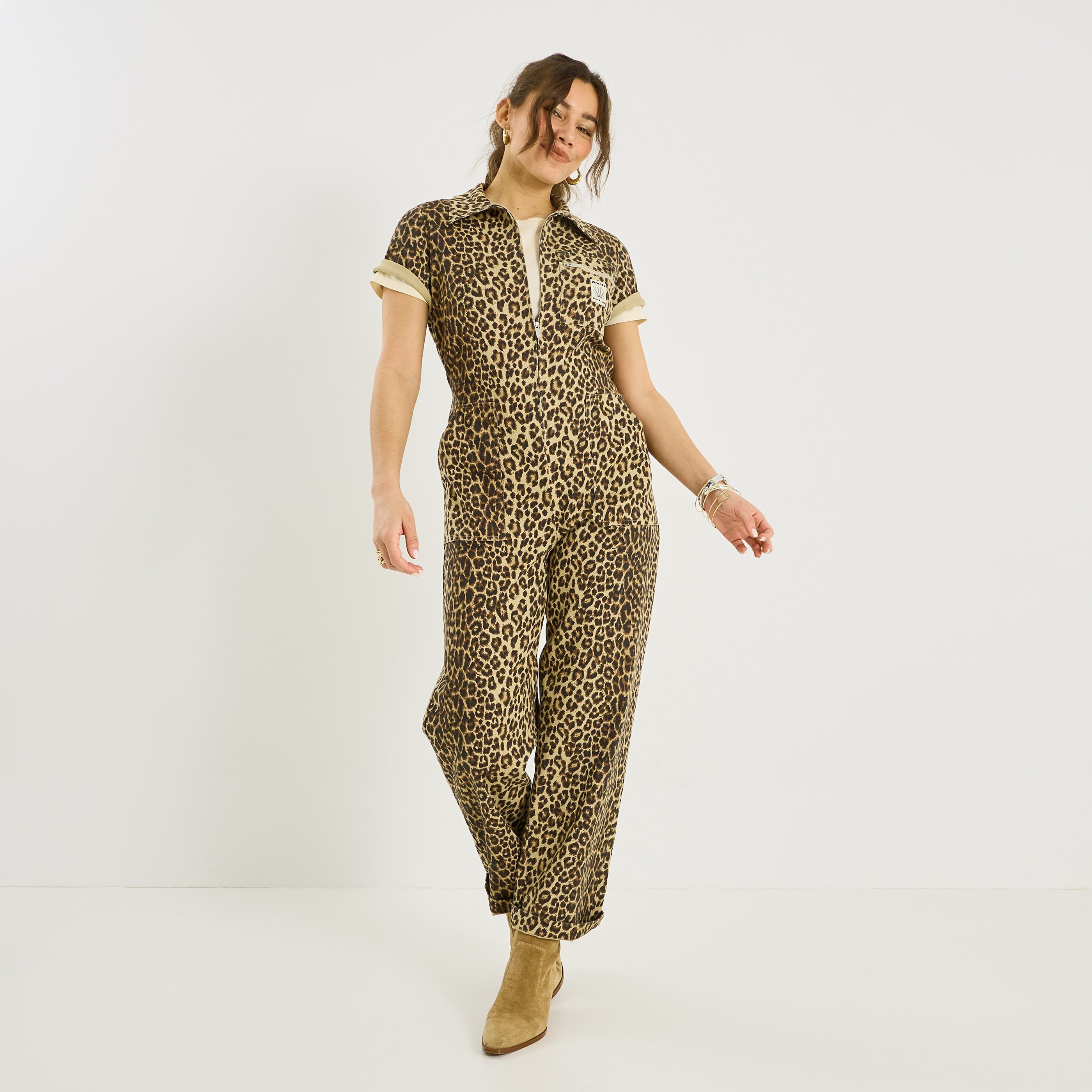 Combinaison longue imprim&eacute; l&eacute;opard femme