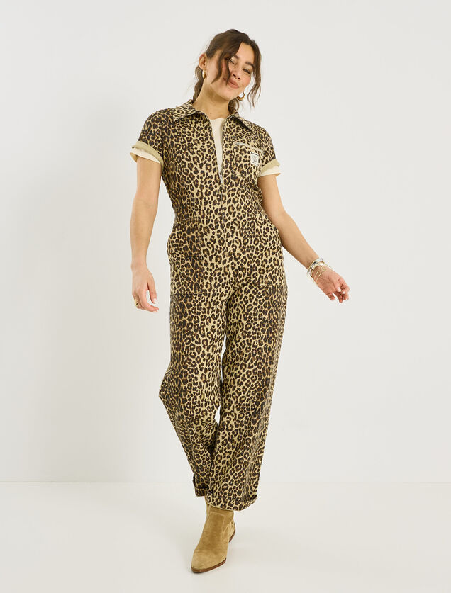 Combinaison longue imprim&eacute; l&eacute;opard femme