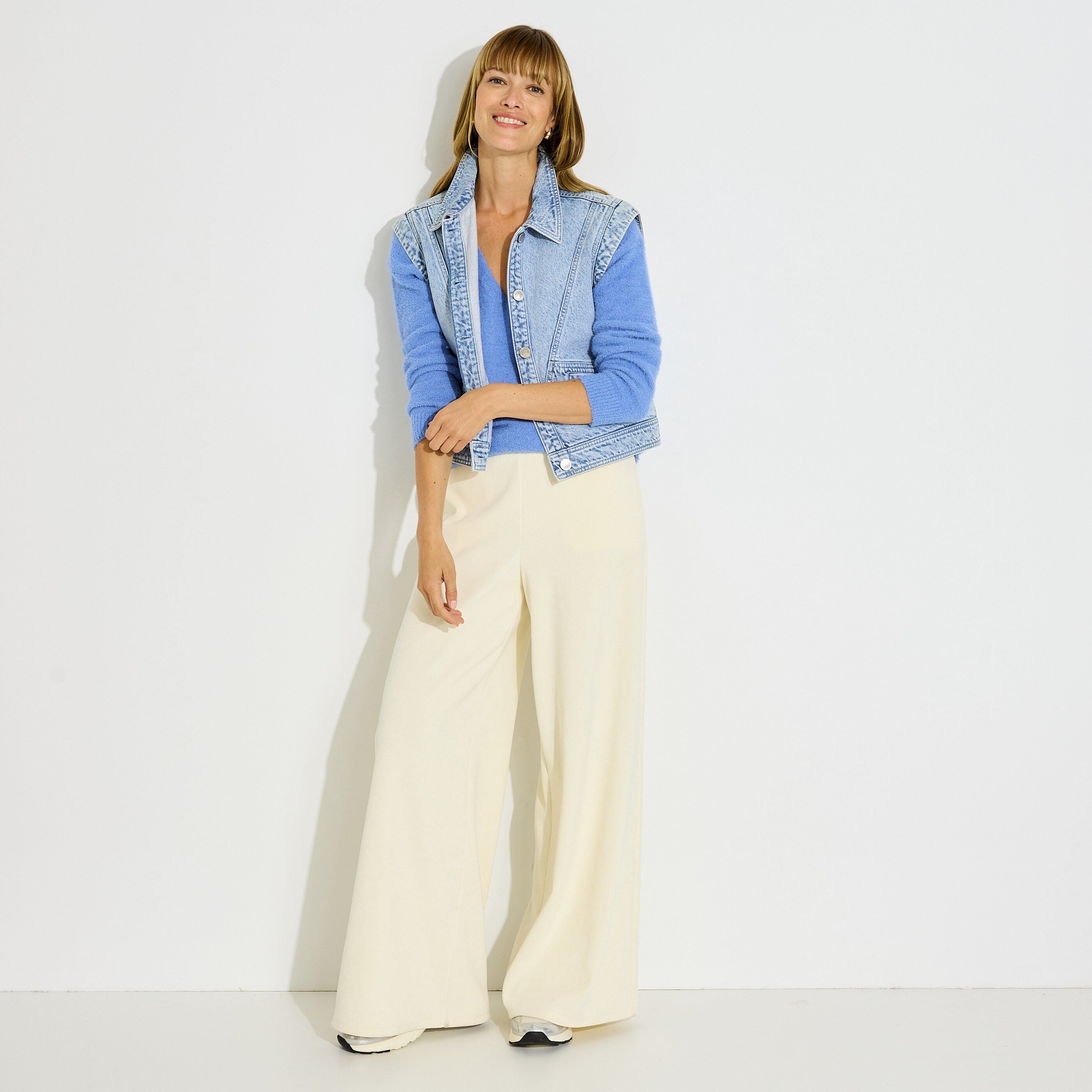Pull doux manches longues col V femme