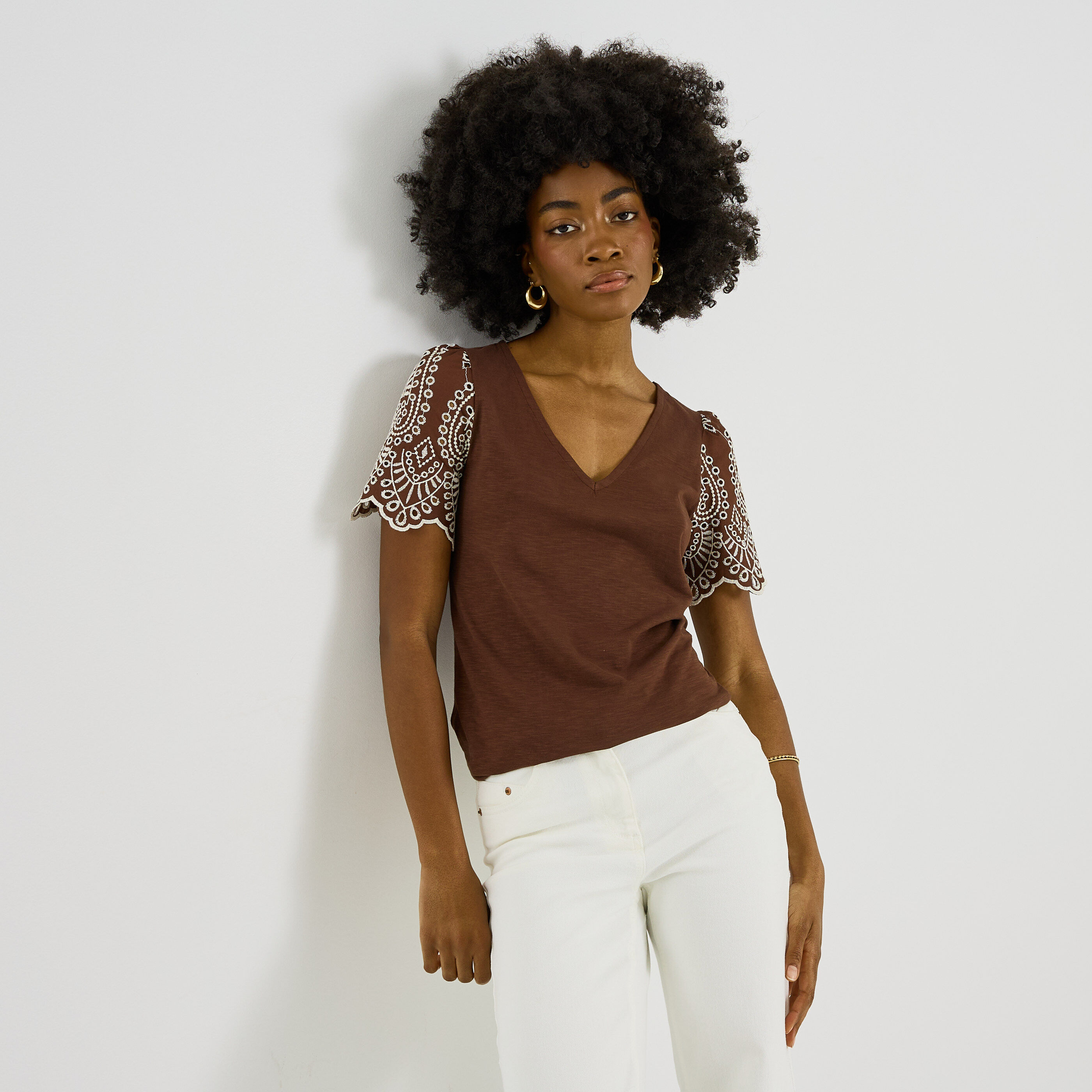 T-shirt manches volant&eacute;es femme