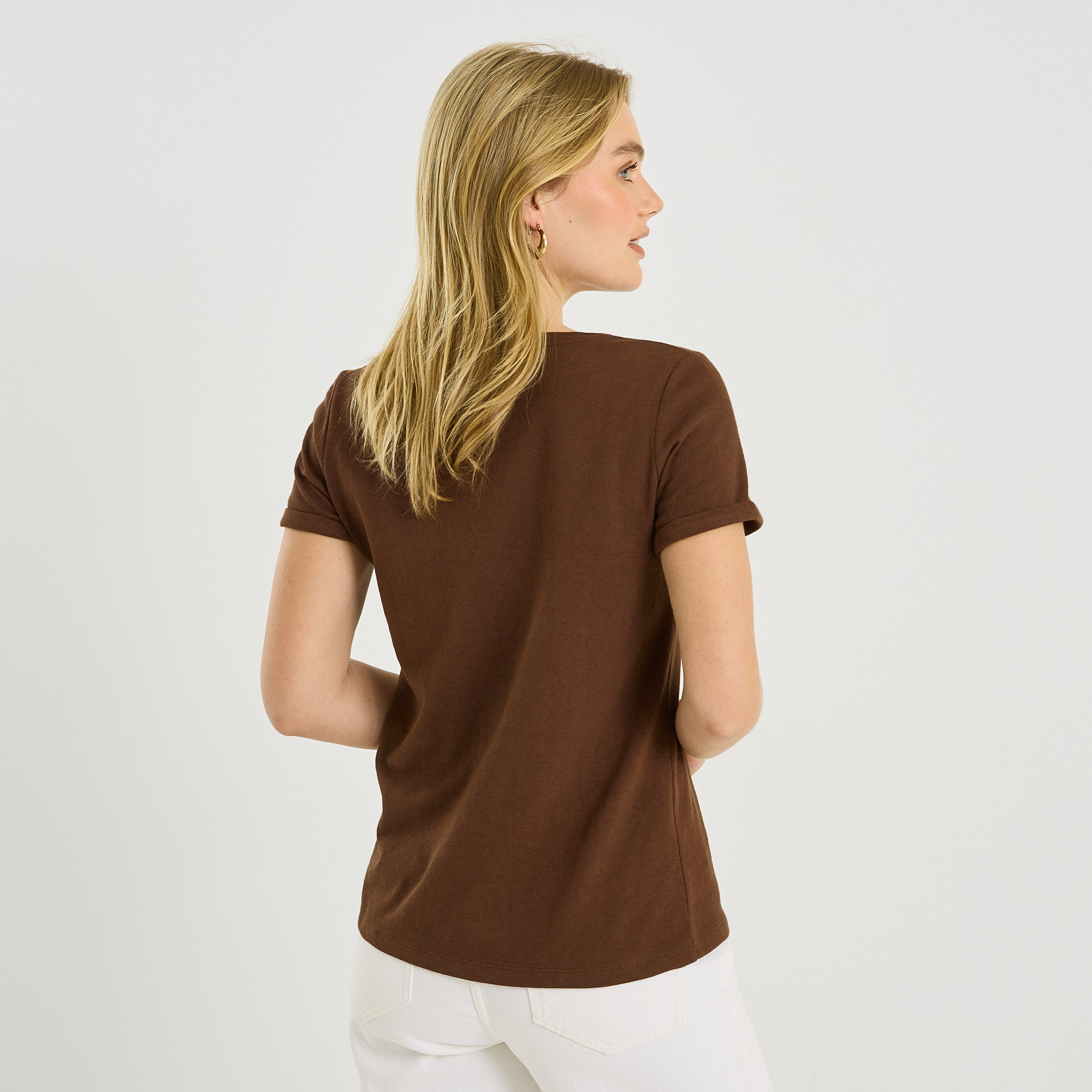 T-shirt imprim&eacute; manches &agrave; revers femme