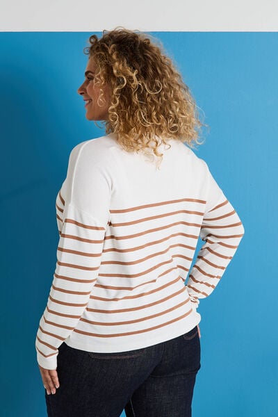 Pull rayé à col V femme