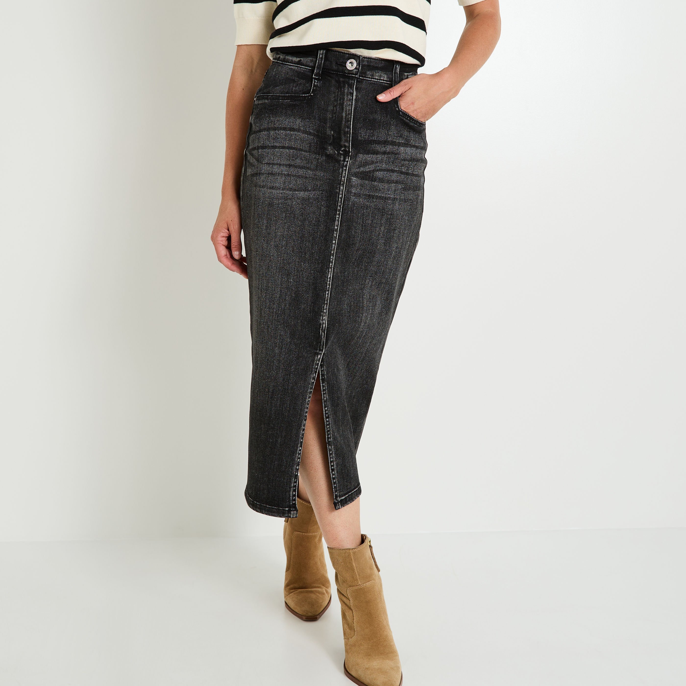 Jupe longue en denim femme