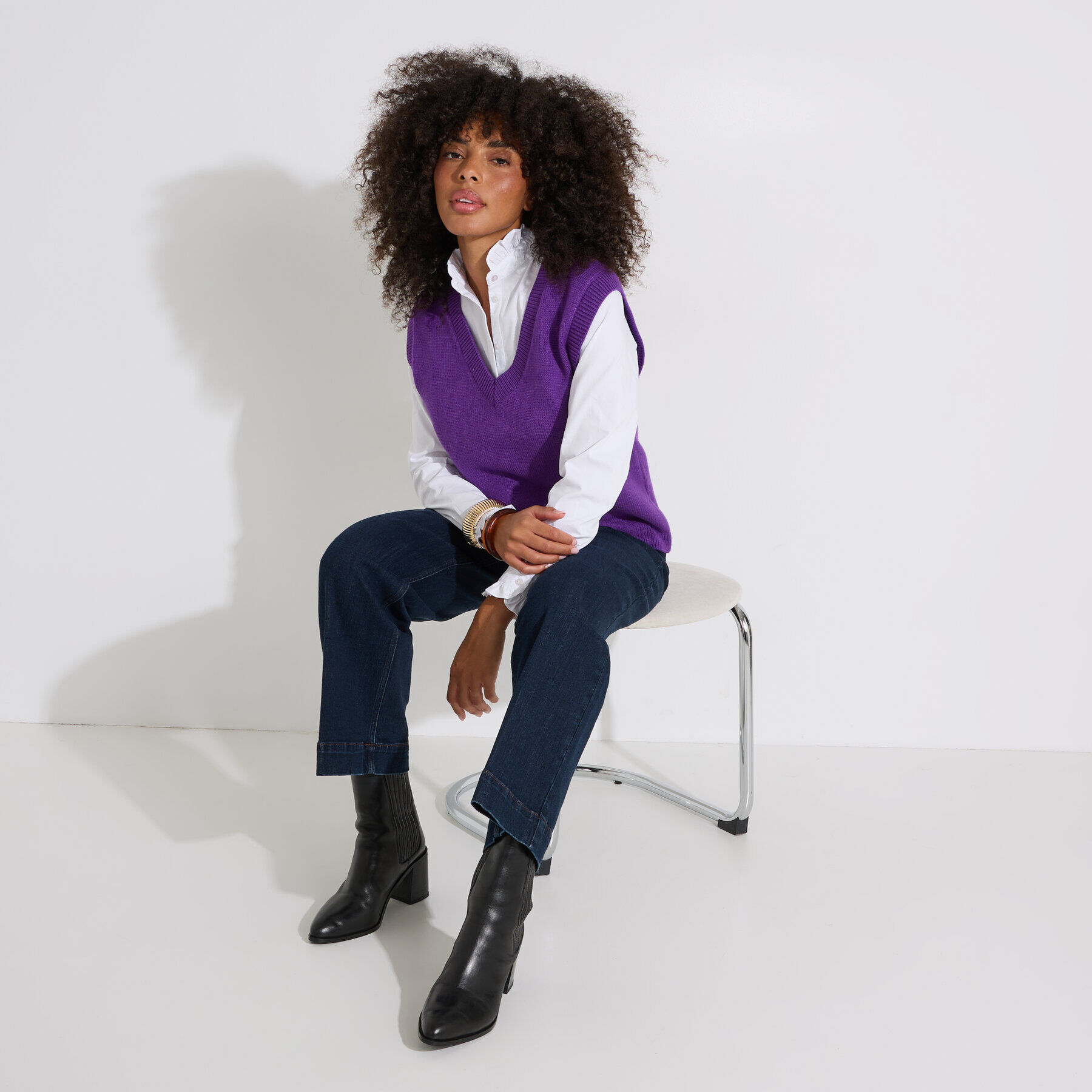 Pull sans manches col V femme