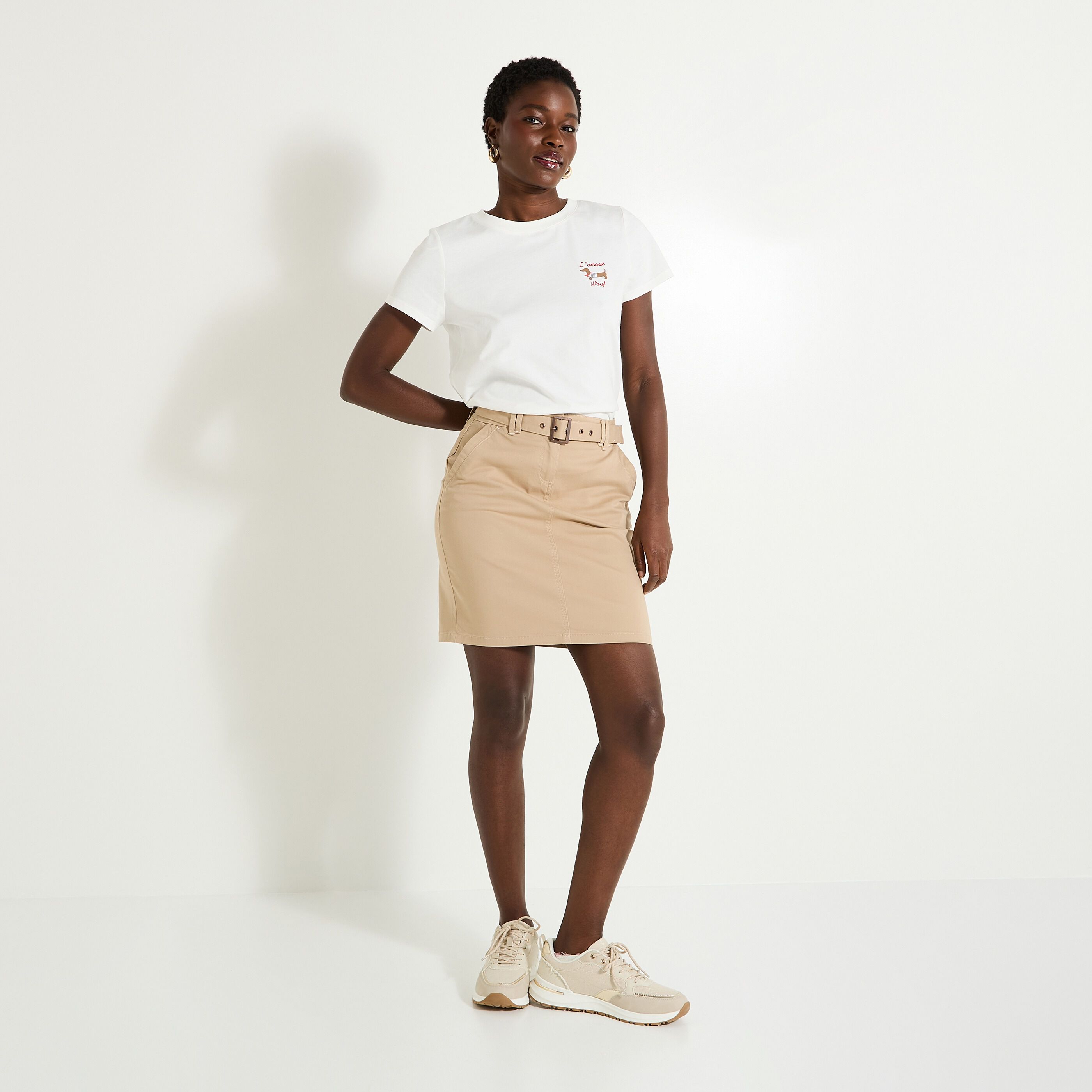 Jupe courte en popeline avec ceinture