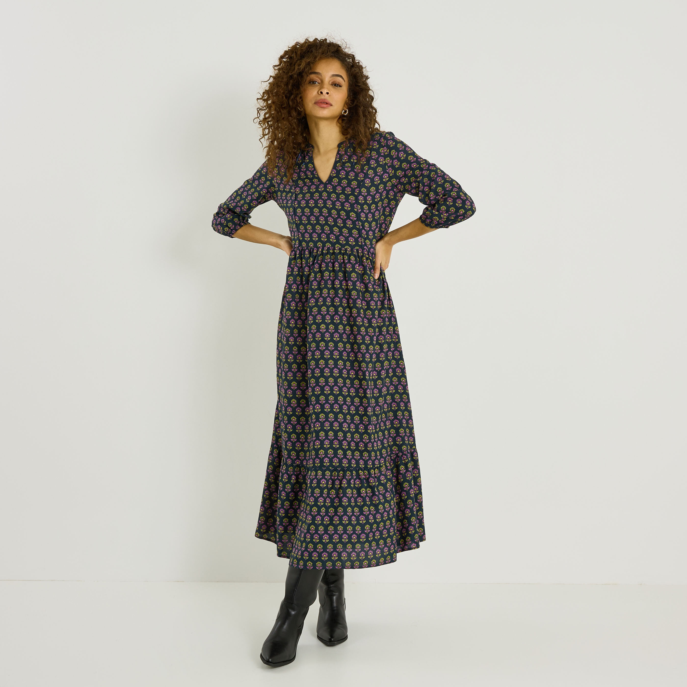 Robe longue imprim&eacute; fleuri 