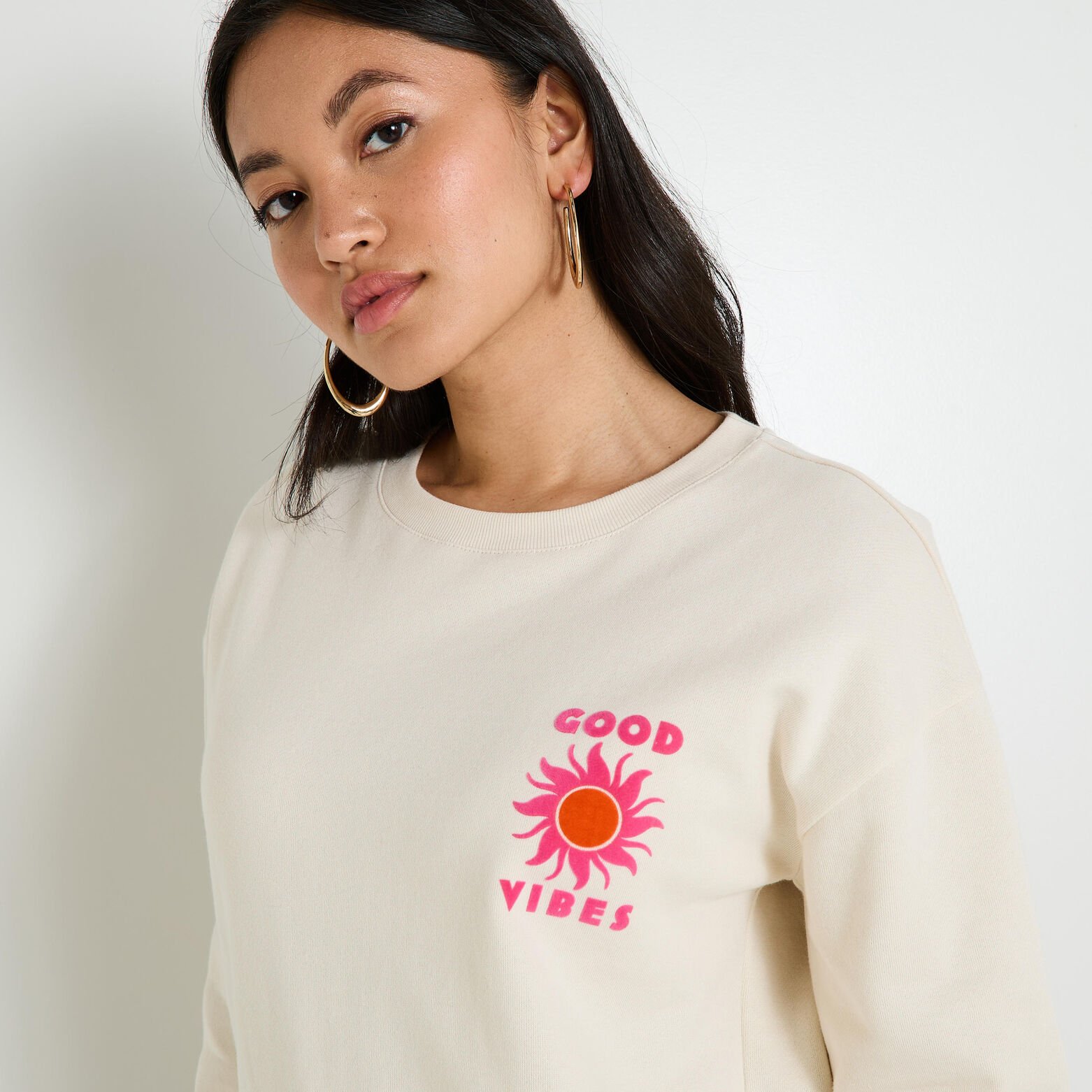 Sweat print good vibes femme