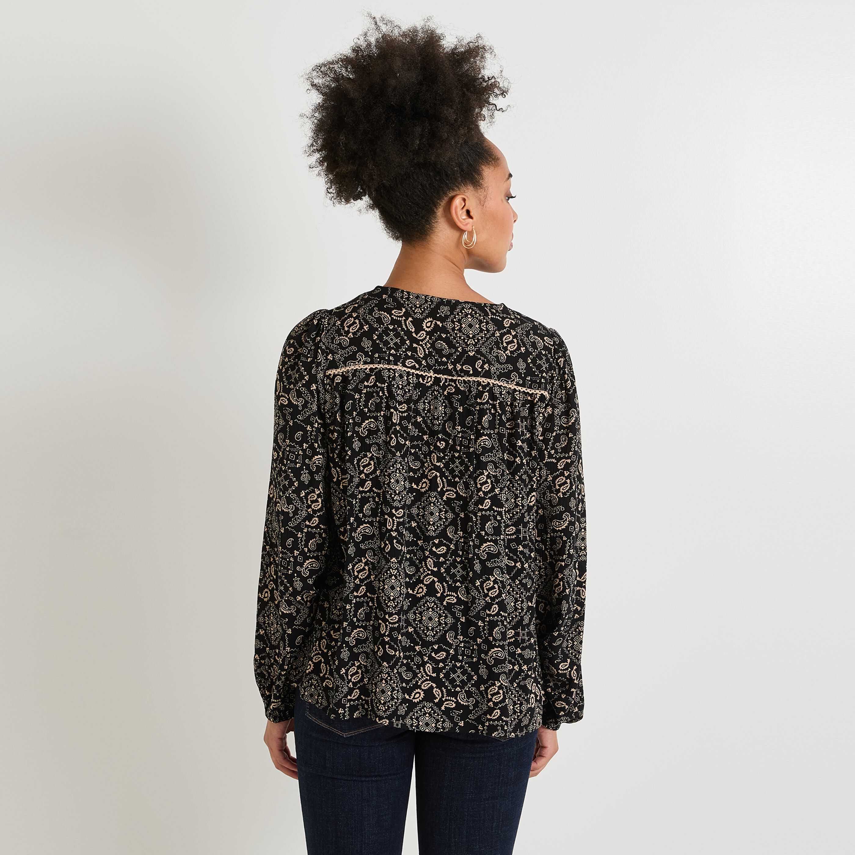 Blouse imprim&eacute;e col V femme