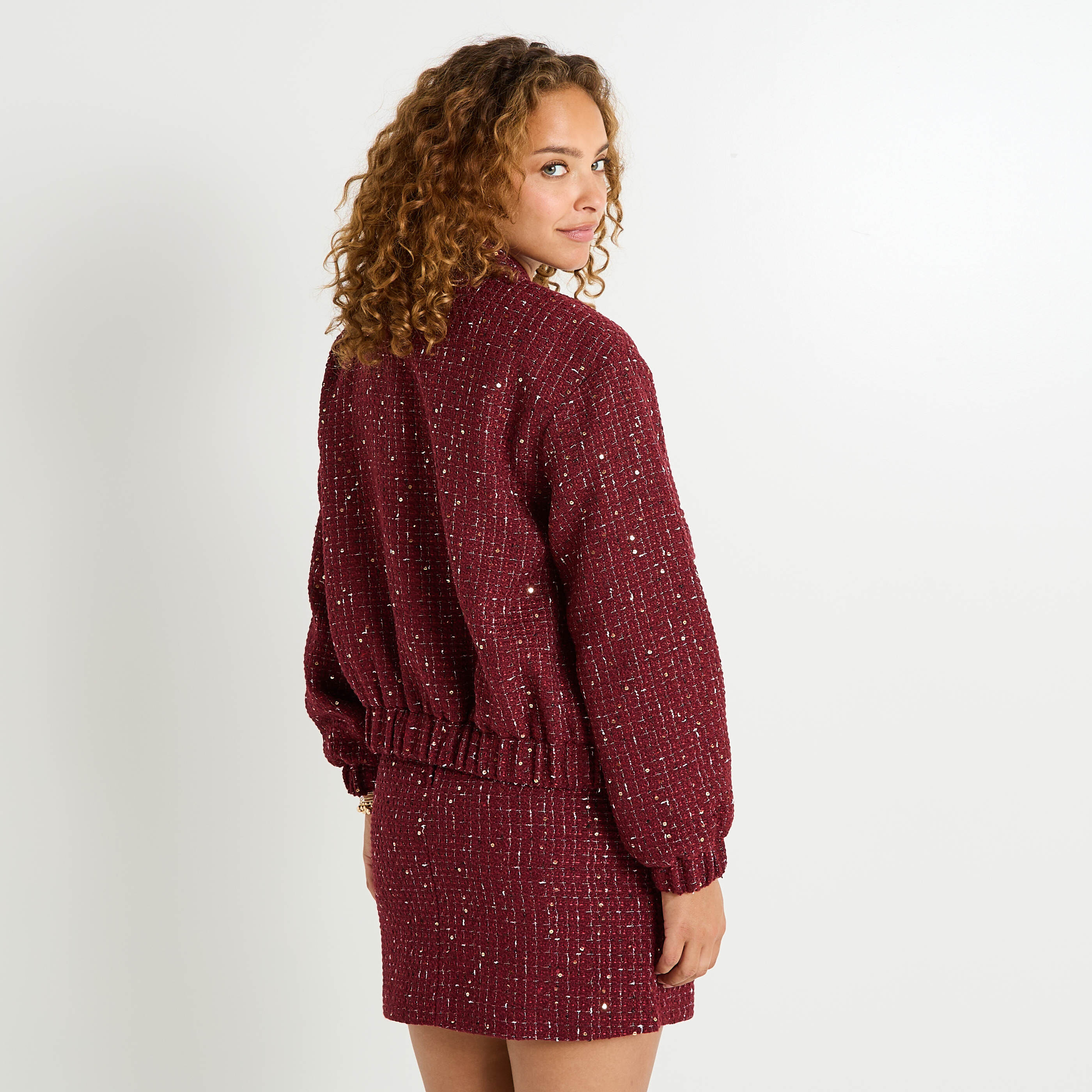 Blouson en tweed paillet&eacute; femme