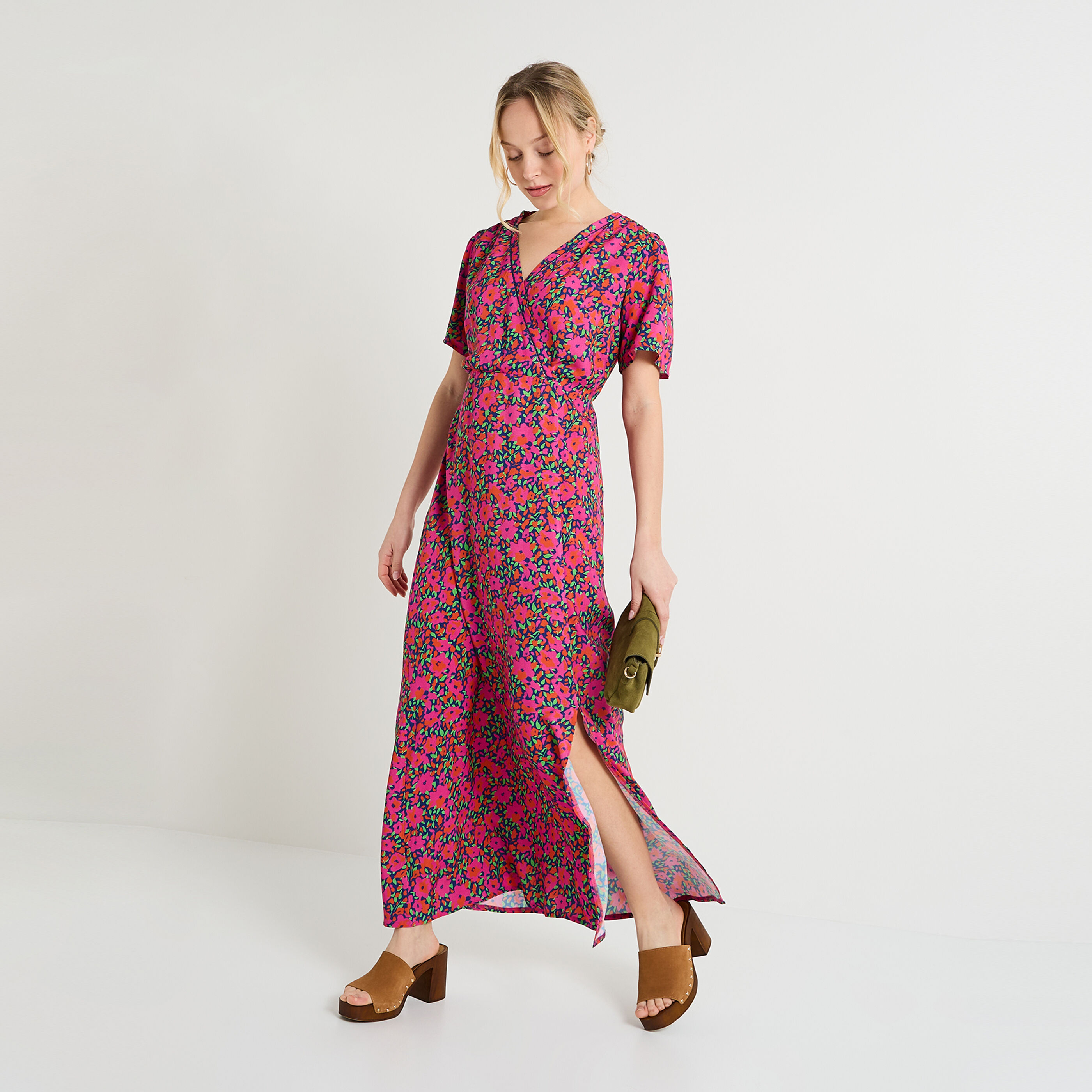 Robe longue imprim&eacute;e femme