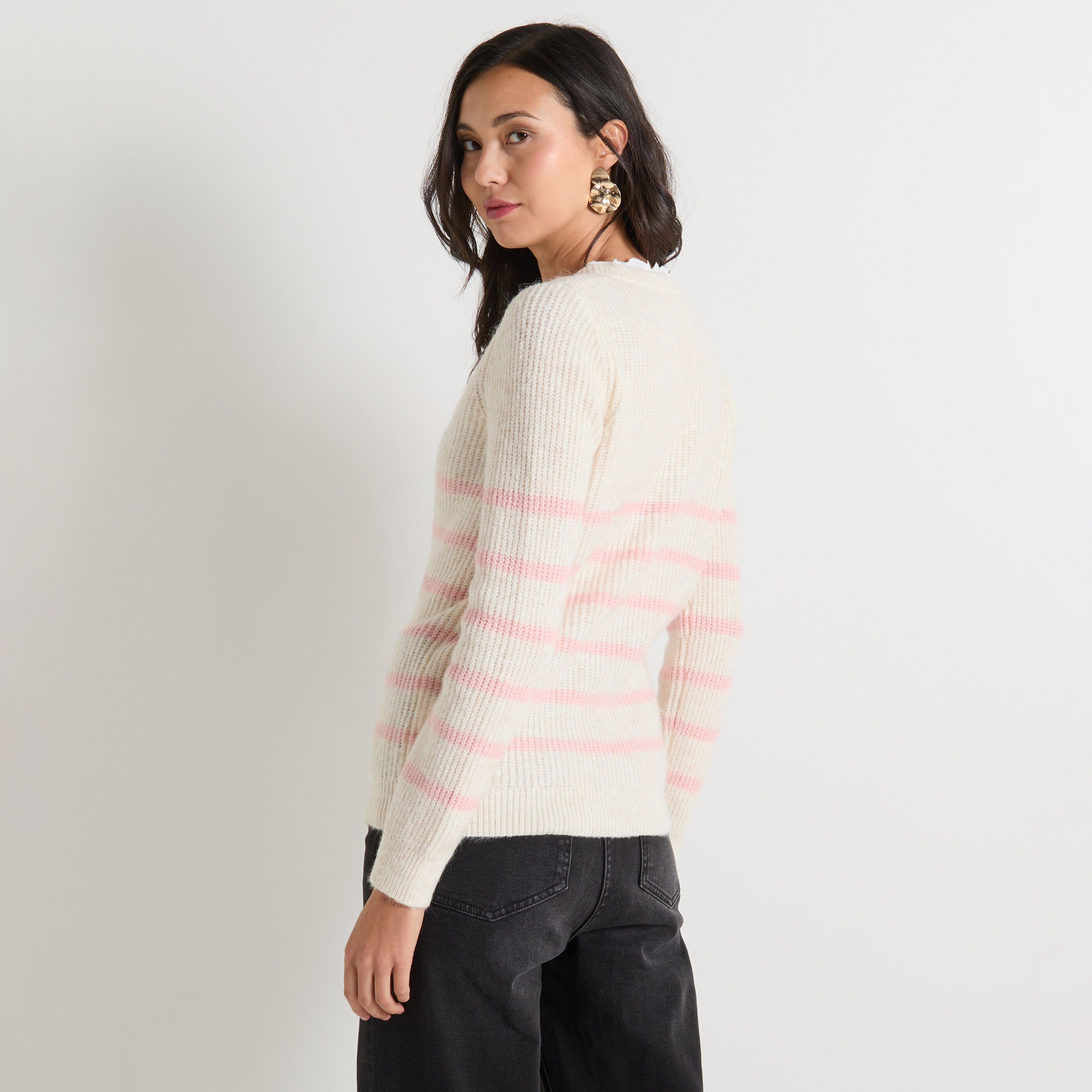 Pull ray&eacute; femme