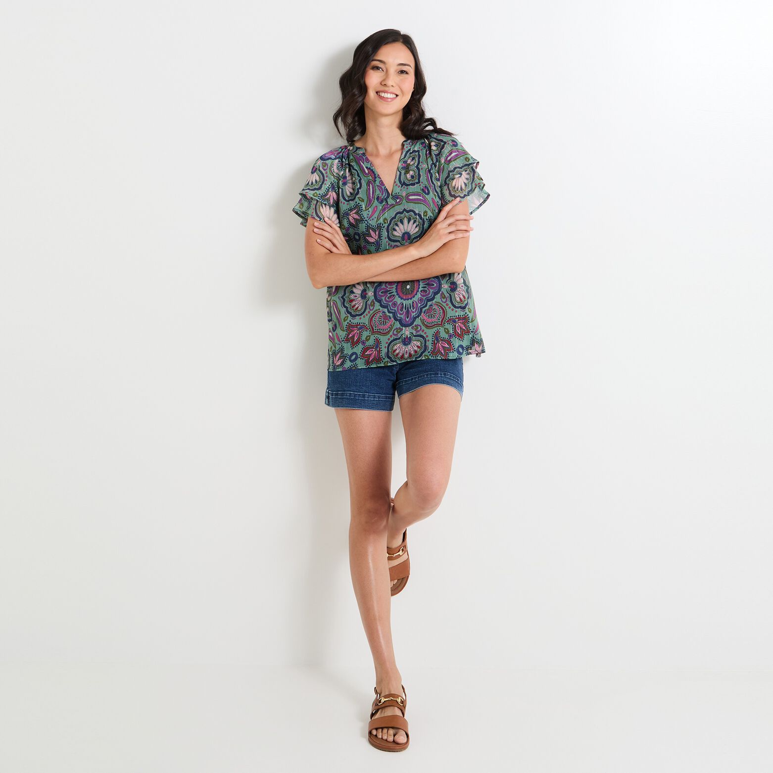 Blouse imprimée col V femme