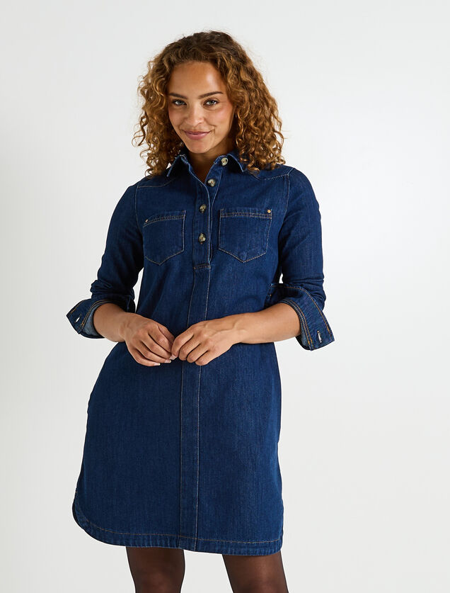Robe denim col chemise