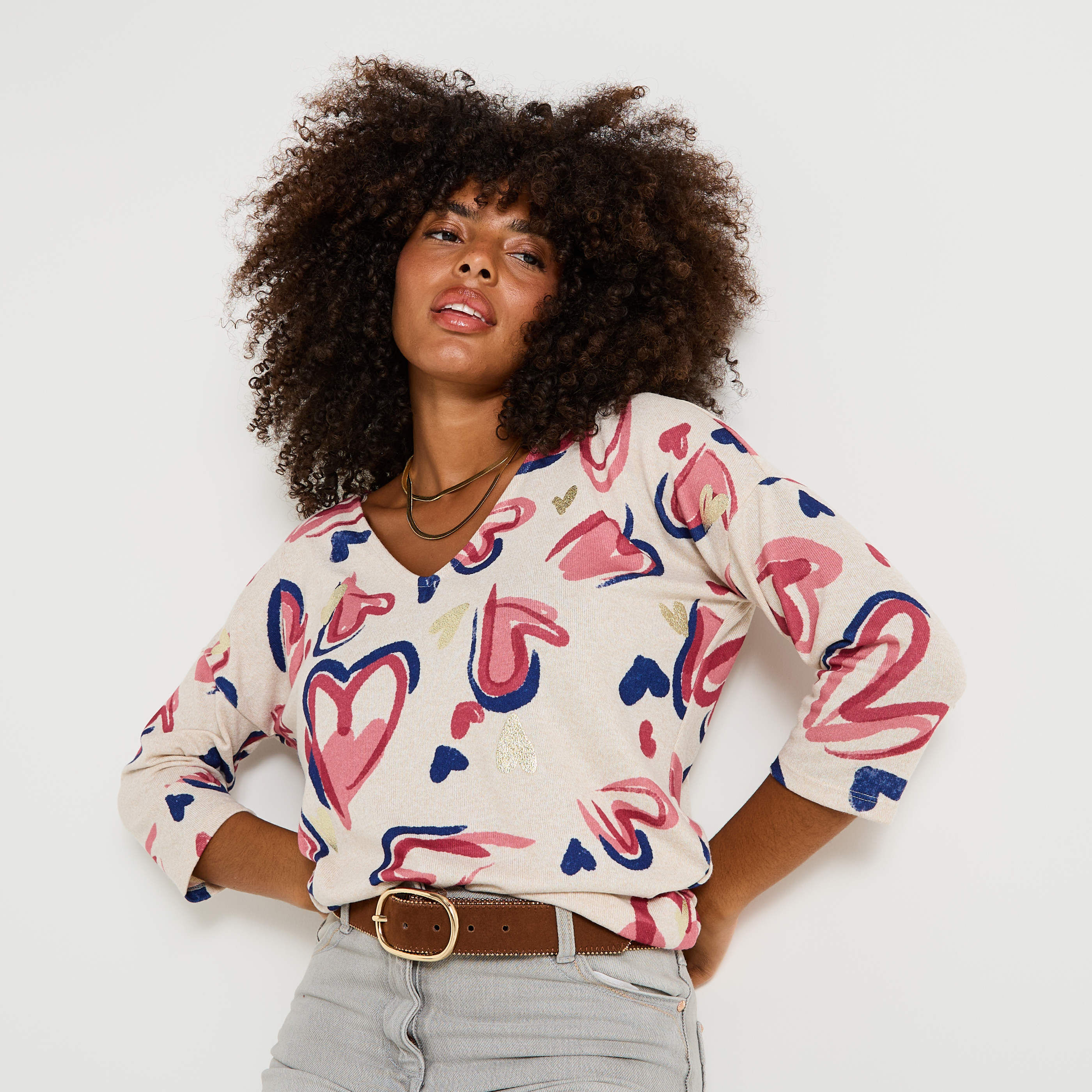 T-shirt imprim&eacute; c&oelig;urs femme