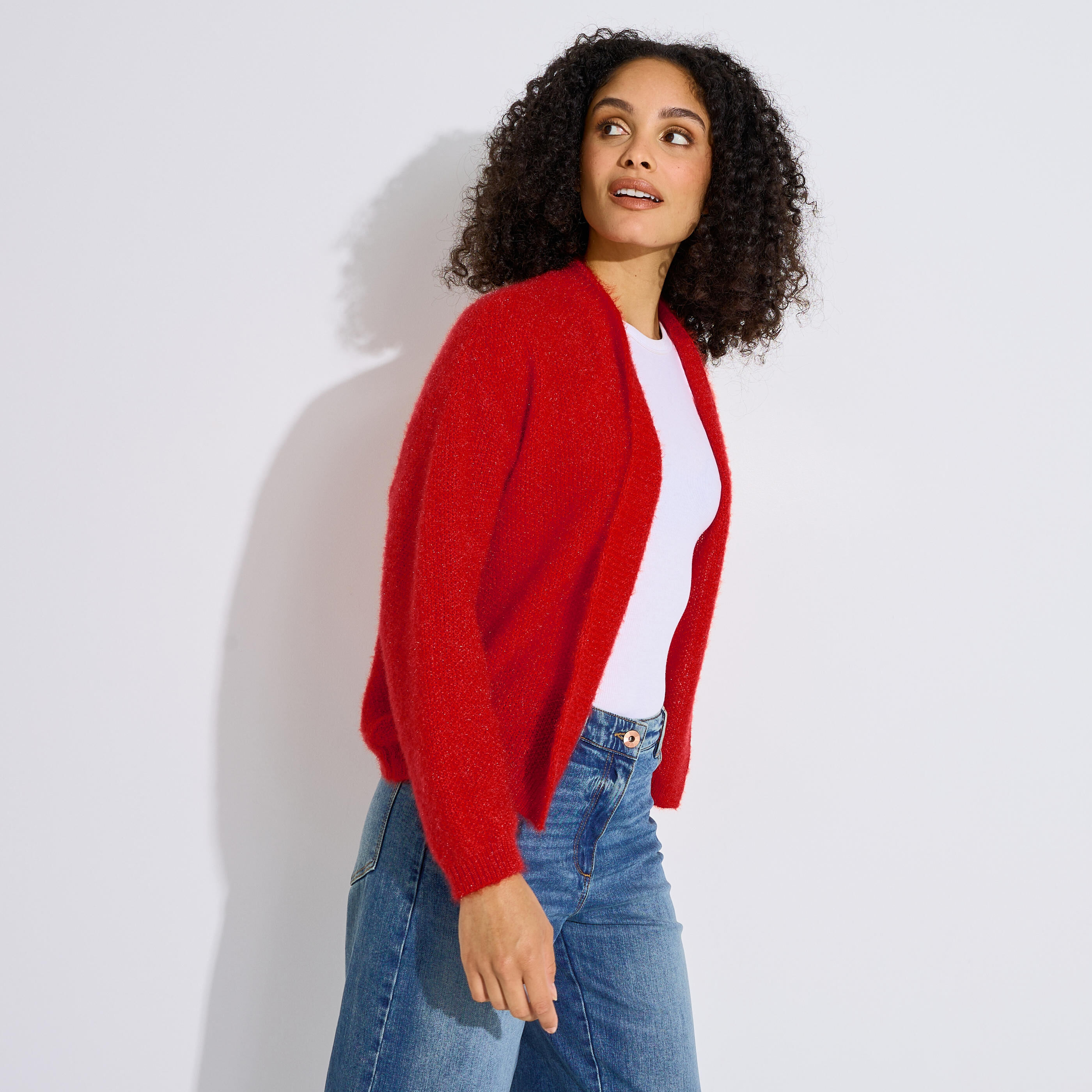 Gilet court col ch&acirc;le en maille femme