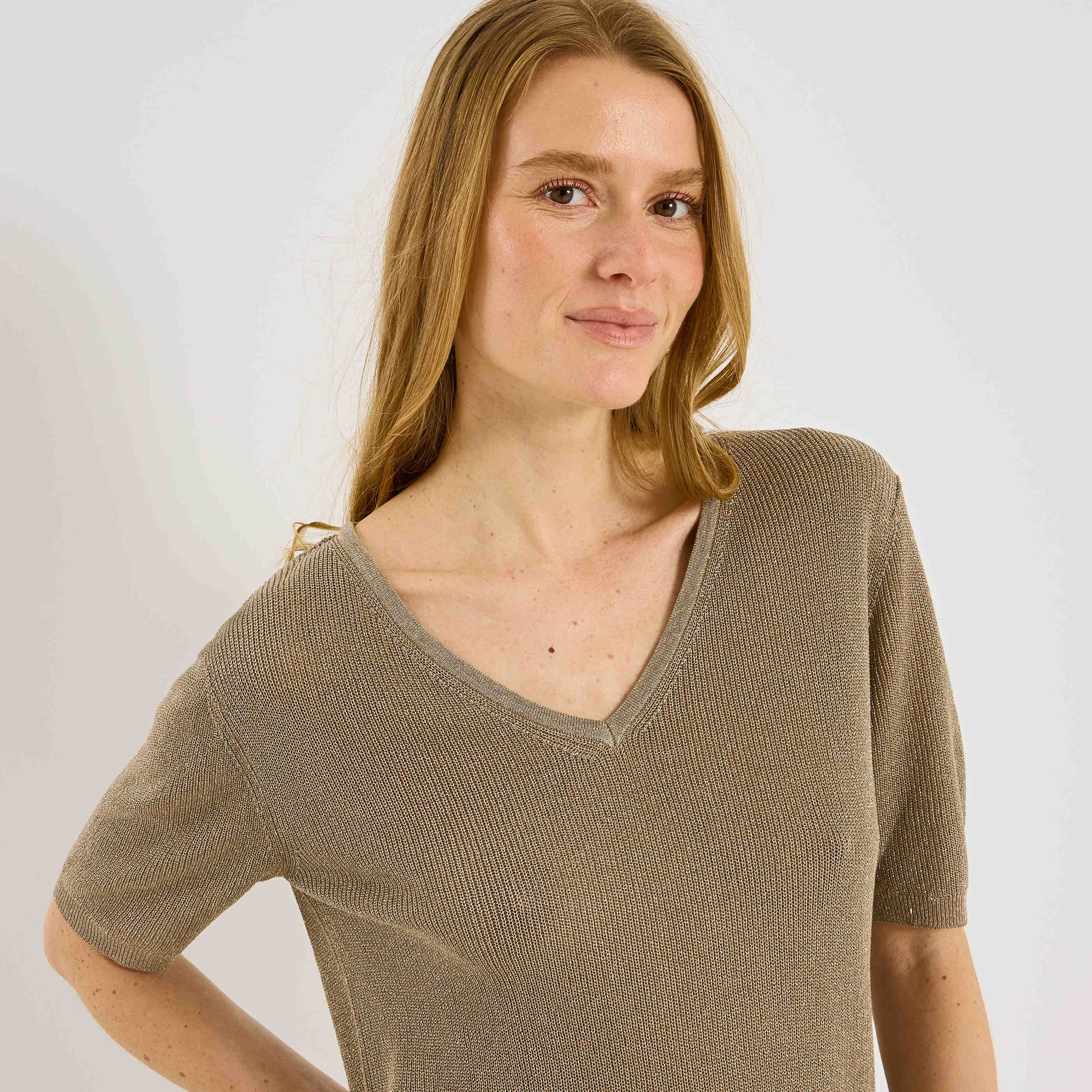 Pull brillant &agrave; manches courtes