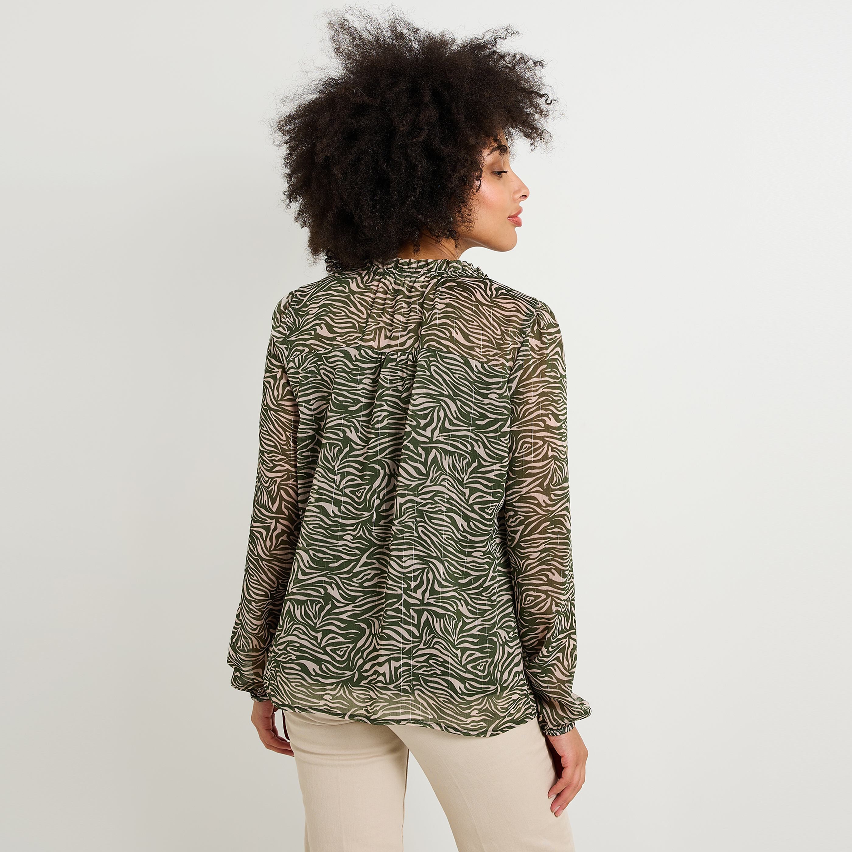 Blouse voile imprim&eacute;e femme