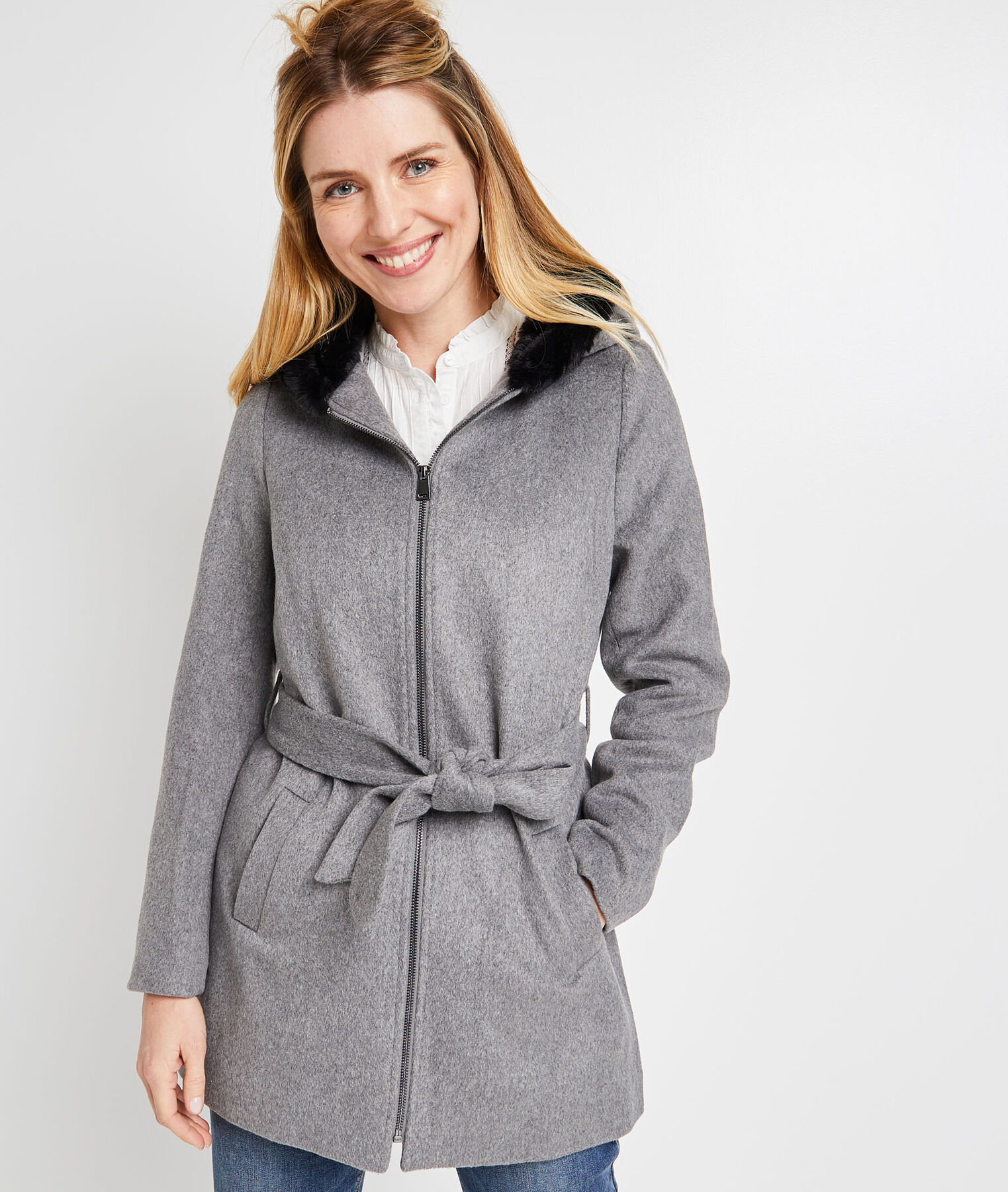 Manteau peignoir à capuche femme
