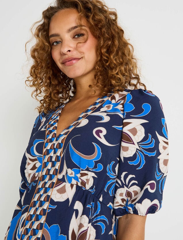 Robe courte imprimée col V 