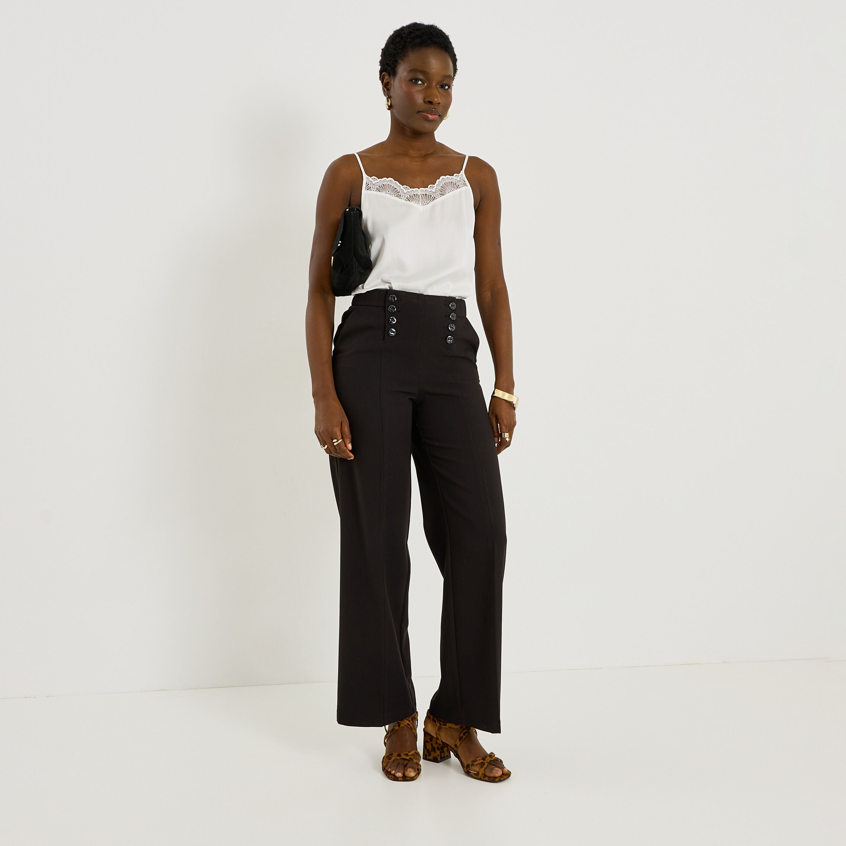 Pantalon large &agrave; pont femme