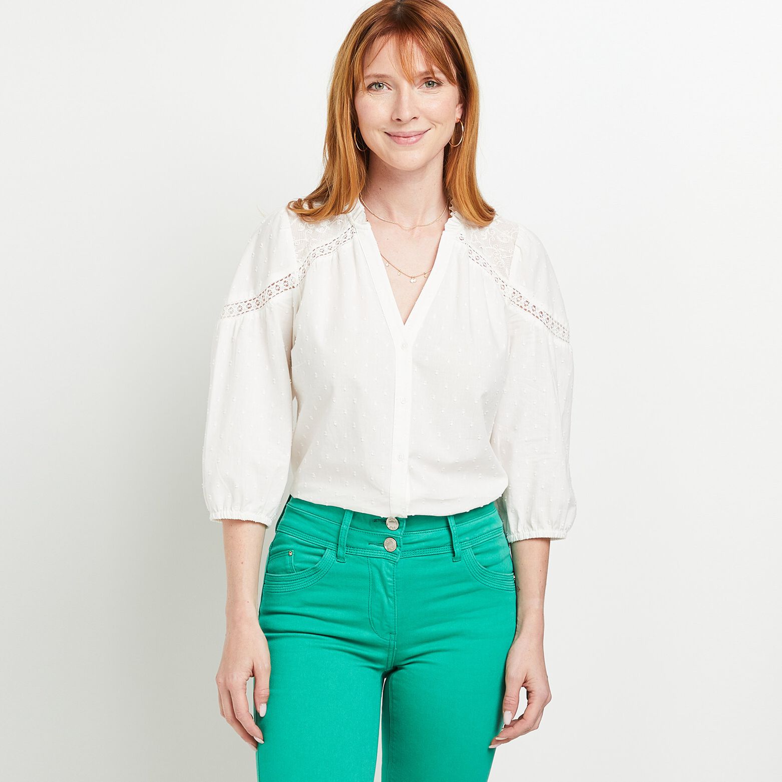 Chemise manches 3/4 dentelle