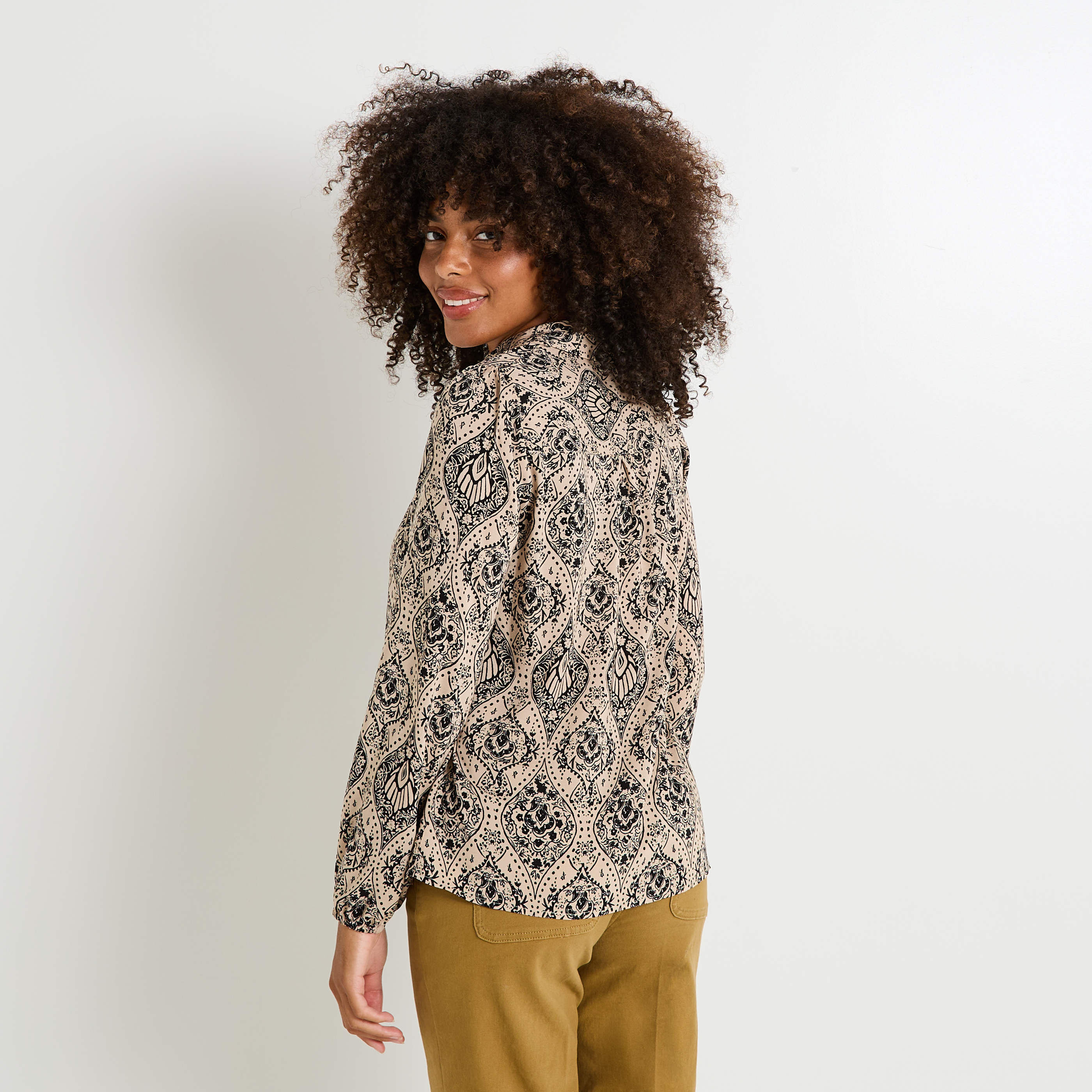 Blouse imprim&eacute;e &agrave; col chemise femme
