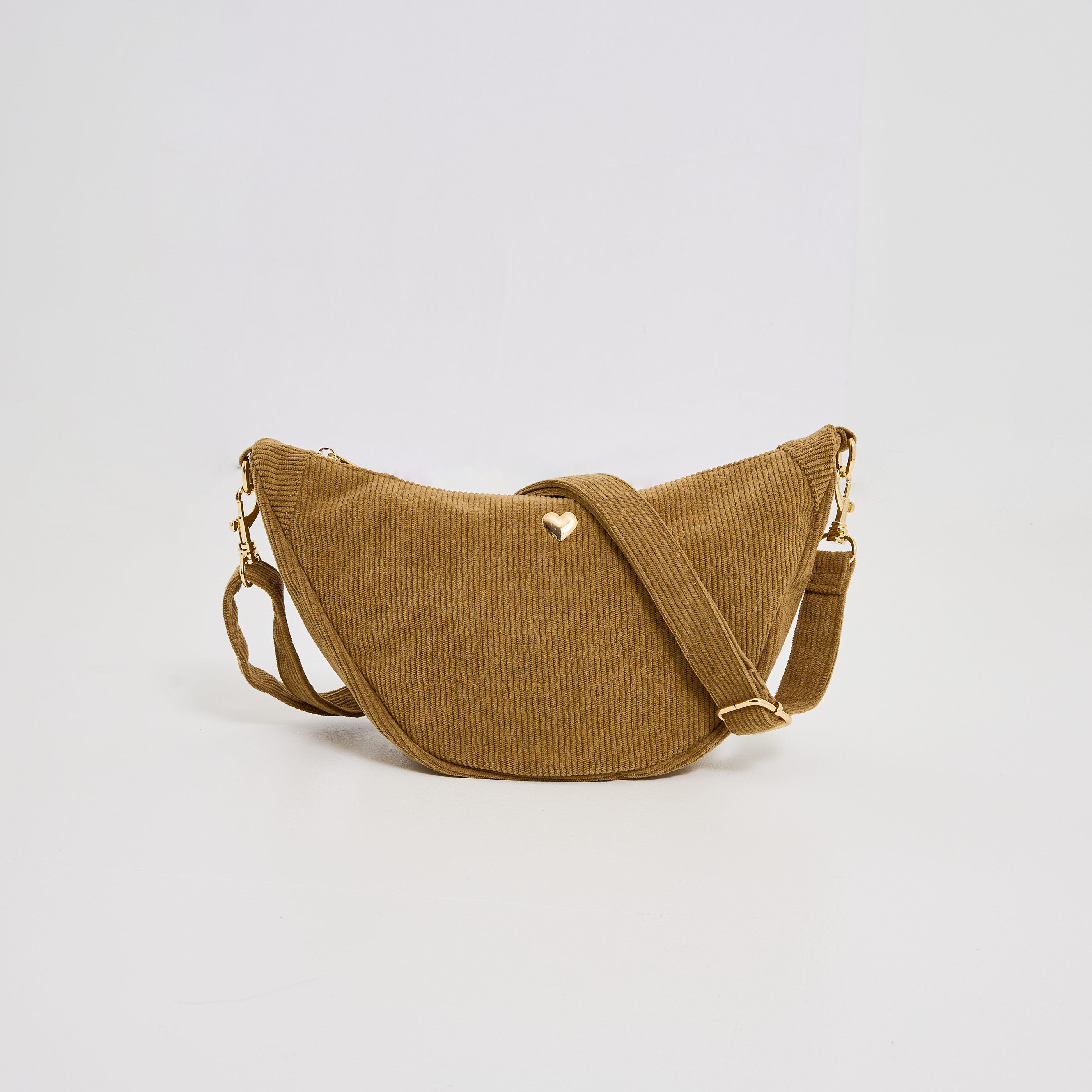 Sac demi-lune en velours c&ocirc;tel&eacute; femme