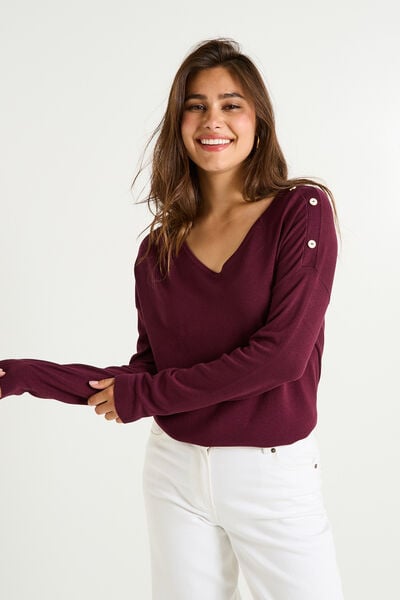 Pull uni à col V femme